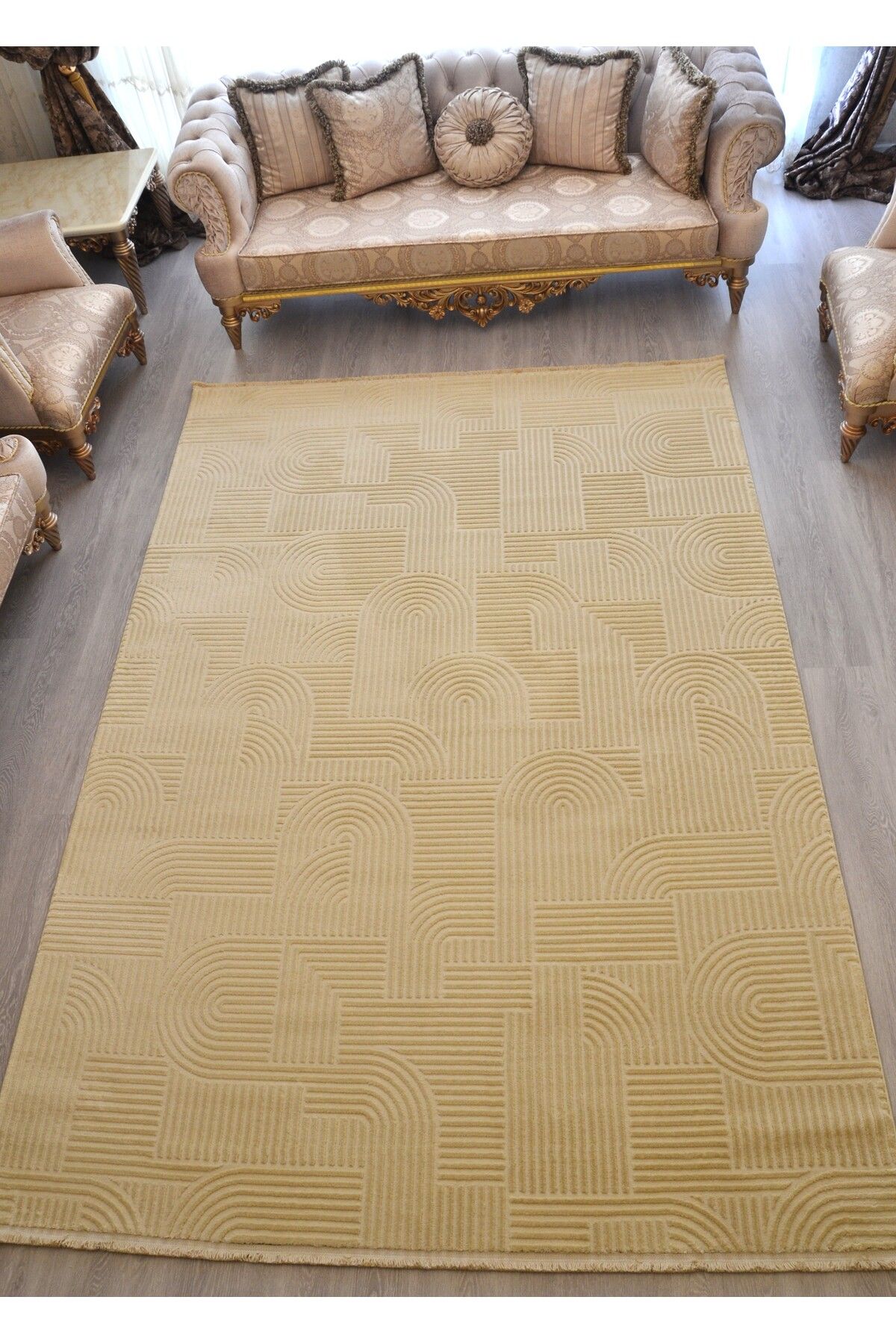 Bohem İskandinav Stili Krem Modern Kabartmalı Salon & Oturma Odası Halısı 200x290 cm