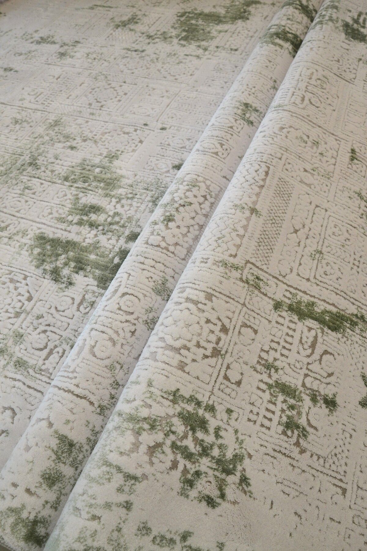 Yeşil Eskitme Desenli Modern Akrilik Salon & Oturma Odası ve Antre Halısı (200x290)
