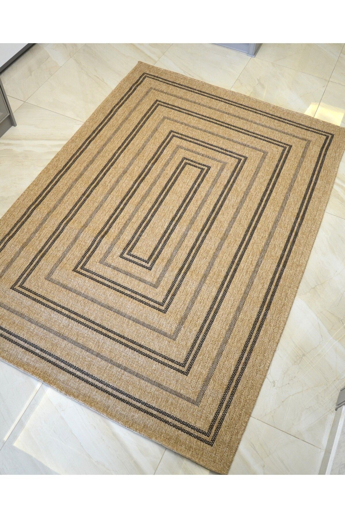 Dikdörtgen Desenli Geometrik Bohem Stil Jüt 160x230 Oturma Odası & Mutfak & Balkon Halısı