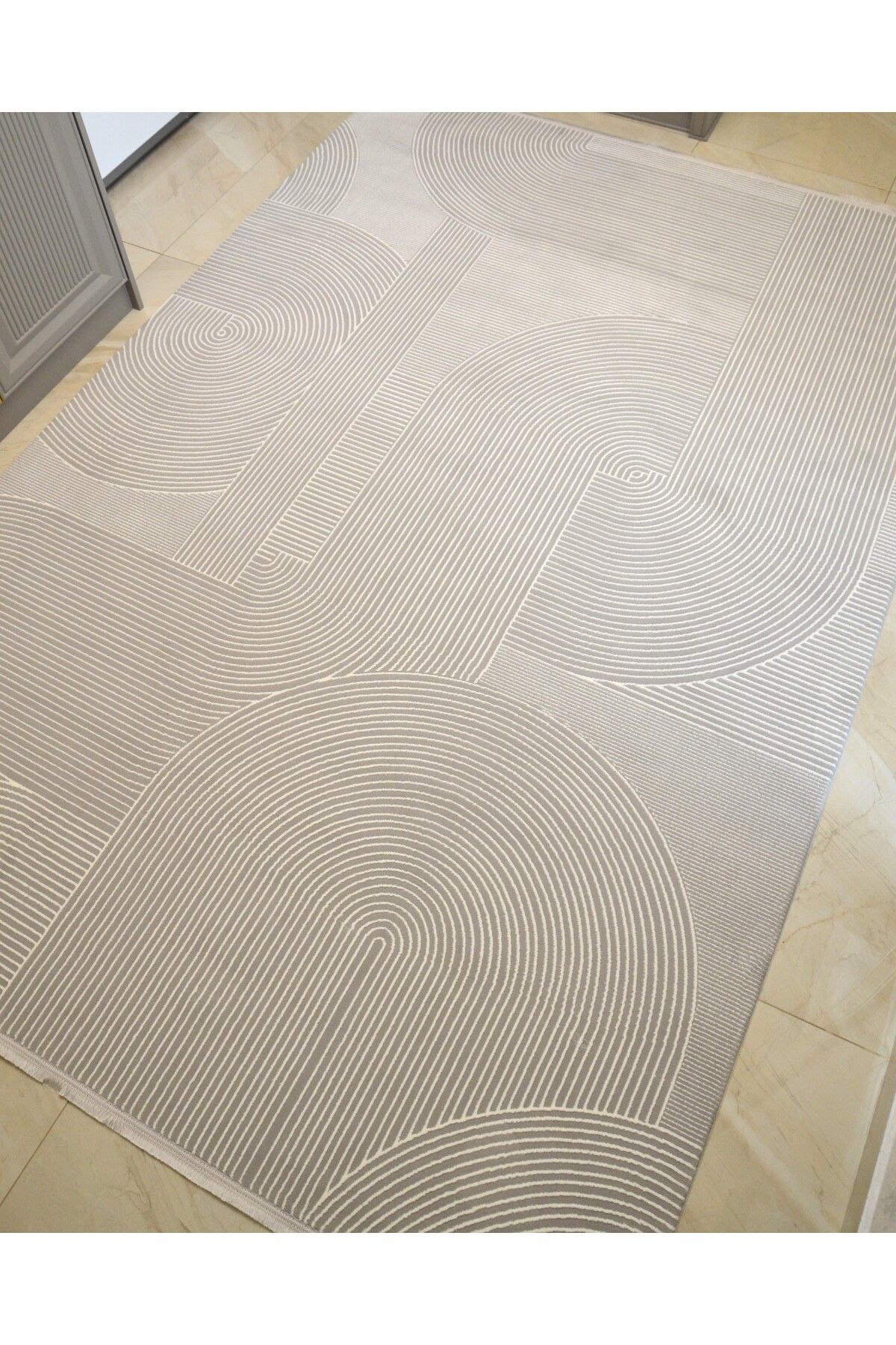 Gri Bohem Polip Polyester Salon & Oturma Odası Halısı 200 x 290