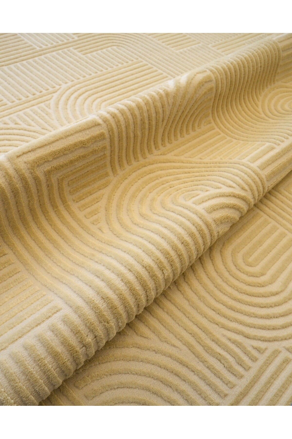 Bohem İskandinav Stili Krem Modern Kabartmalı Salon & Oturma Odası Halısı 200x290 cm