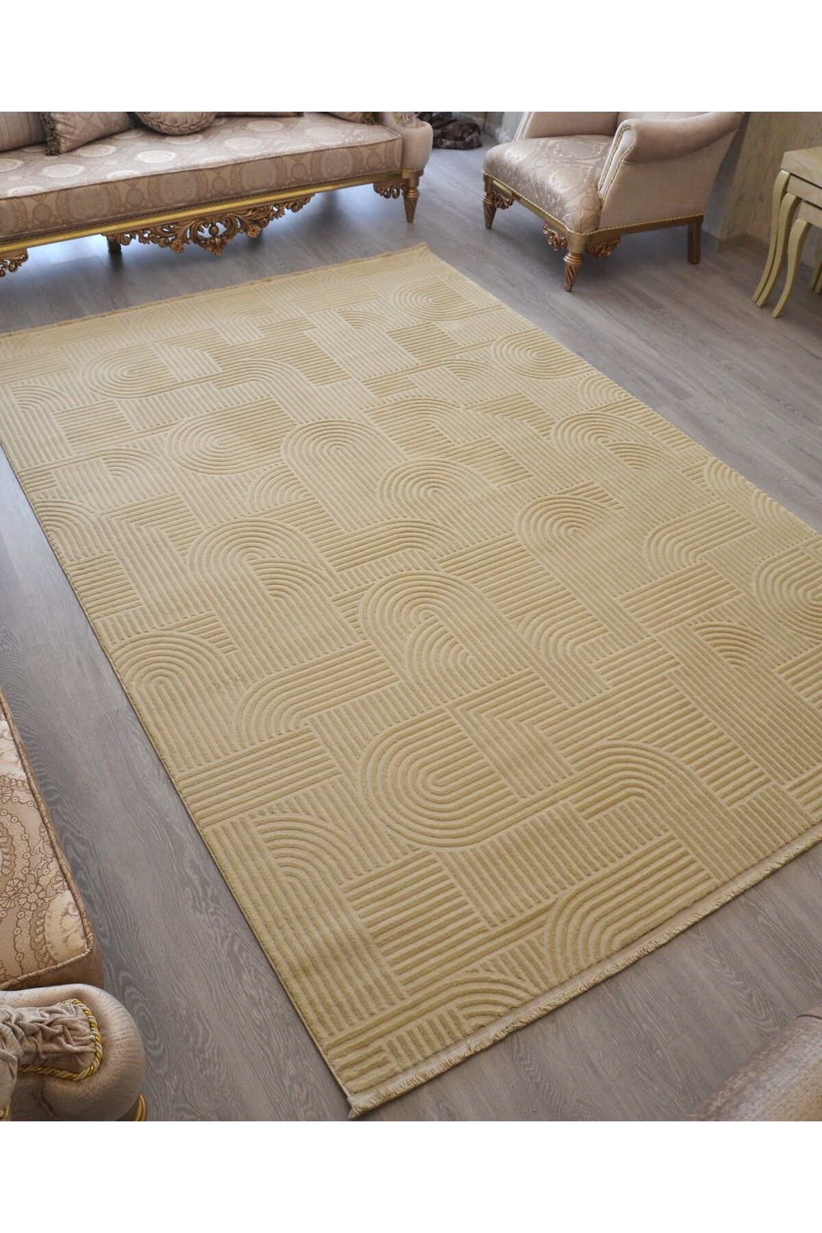 Bohem İskandinav Stili Krem Modern Kabartmalı Salon & Oturma Odası Halısı 200x290 cm