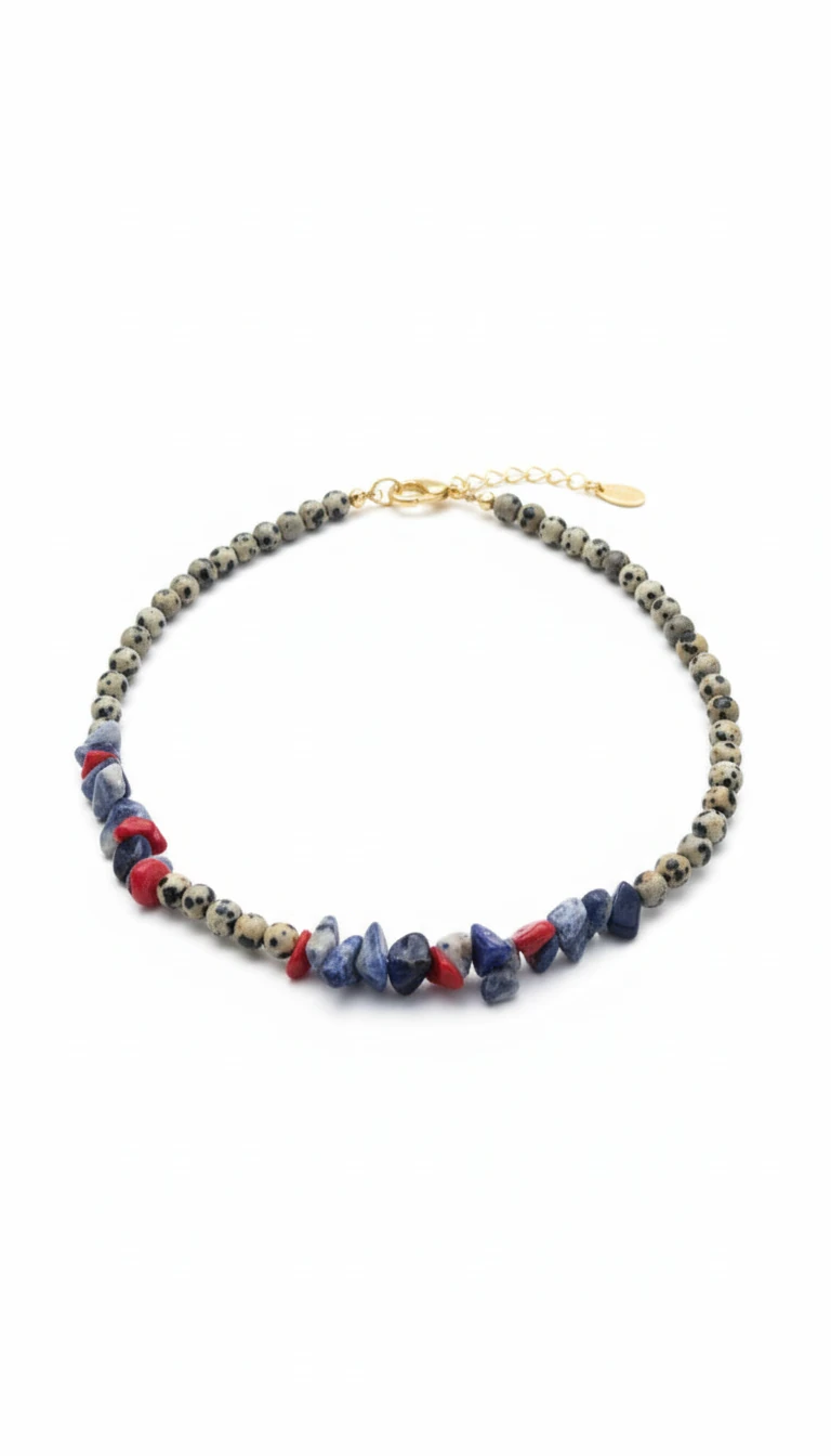 Dalmaçyalı Jasper ve Doğal Taşlı Bohem Kolye