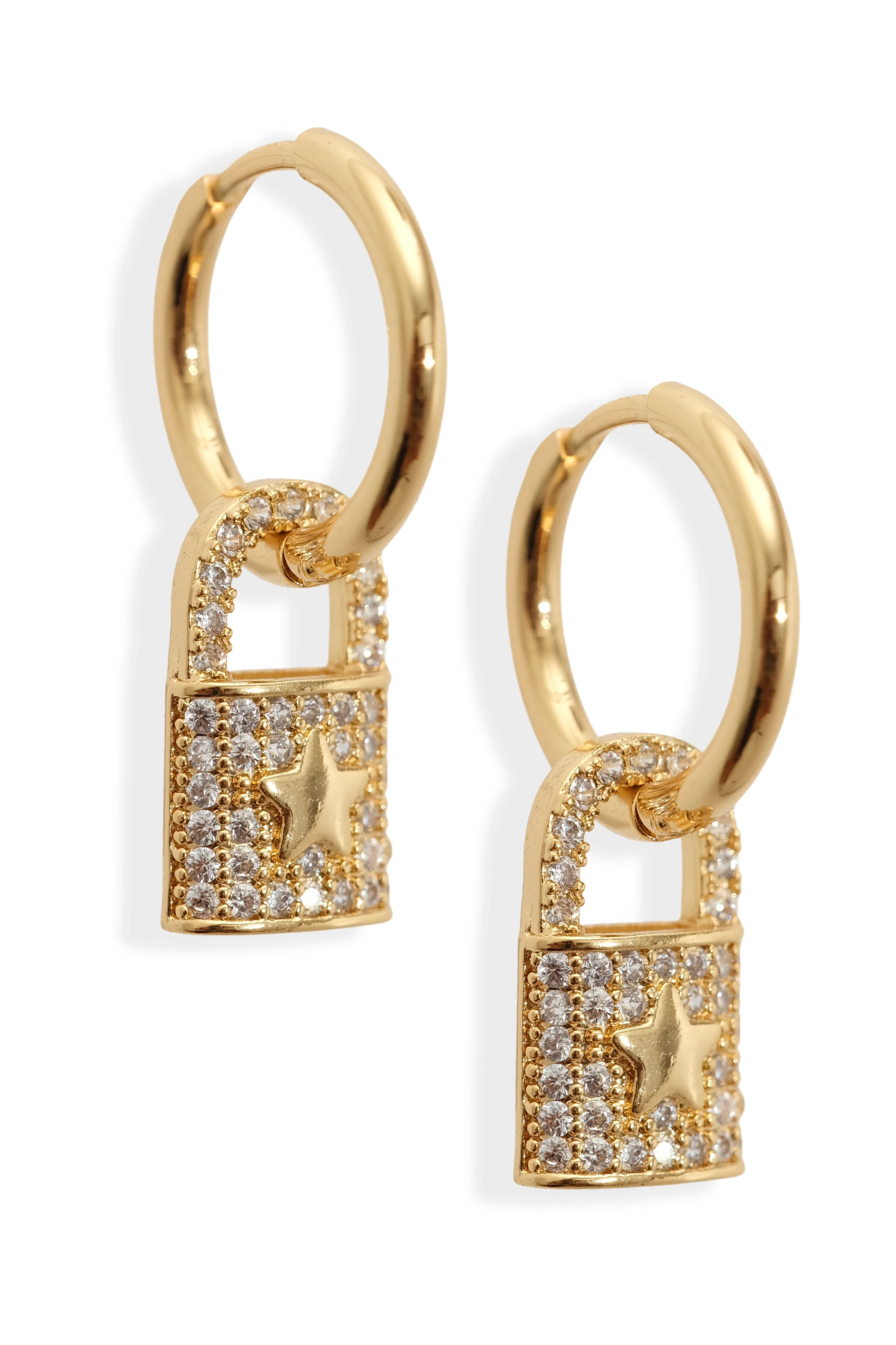 Luxe Lock Çelik Küpe – Zirkon Taşlı Kilit Tasarım, Kararmaz