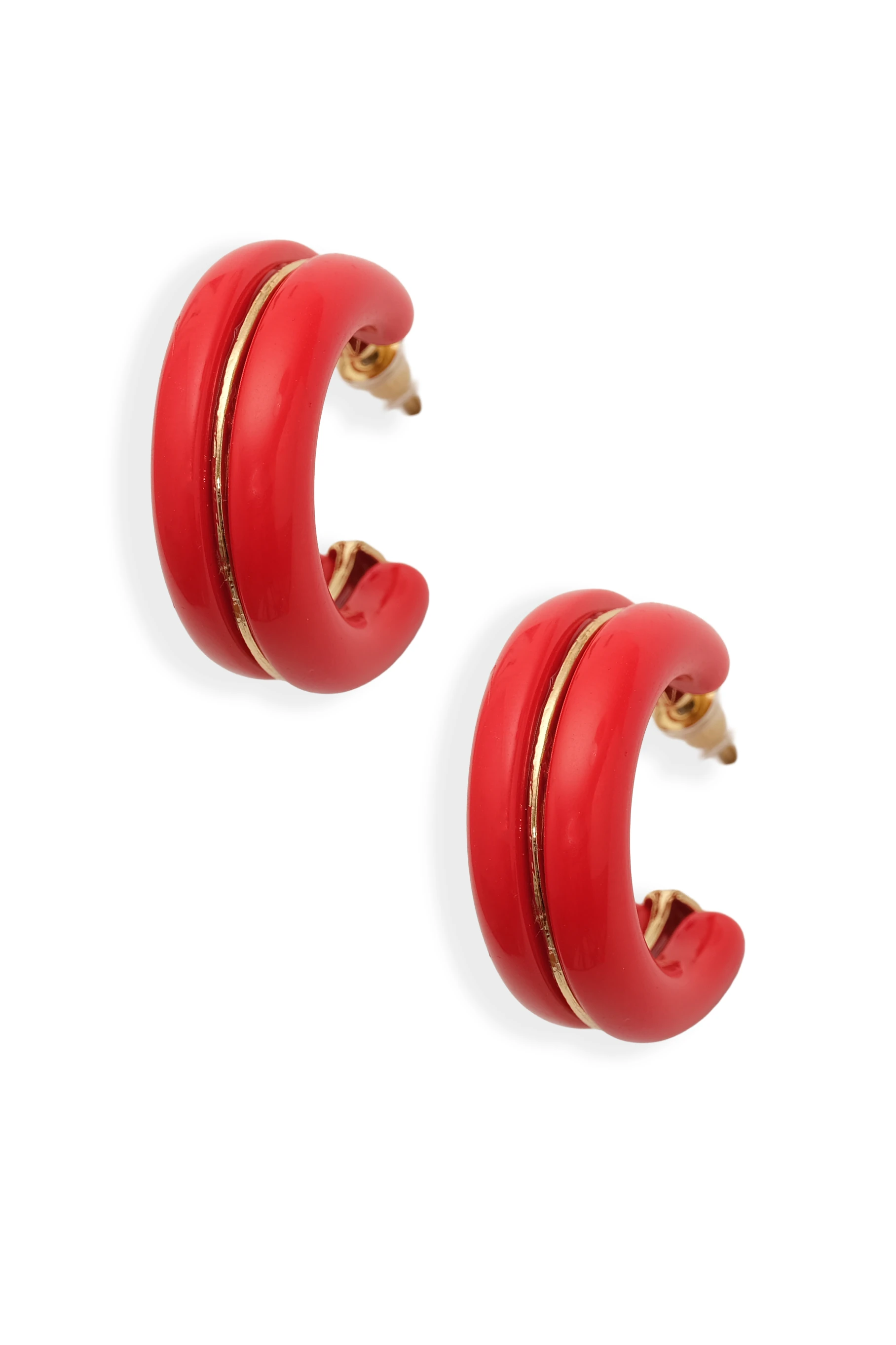 Kırmızı C Halka Küpe Altın Detaylı