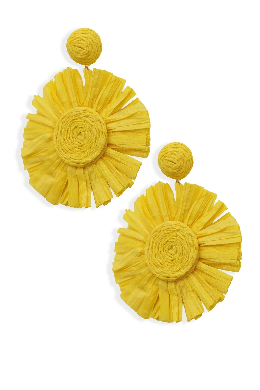 Canlı Sarı Hasır Rafya Büyük Boy Çiçek Statement Küpe - Yazlık & Bohem