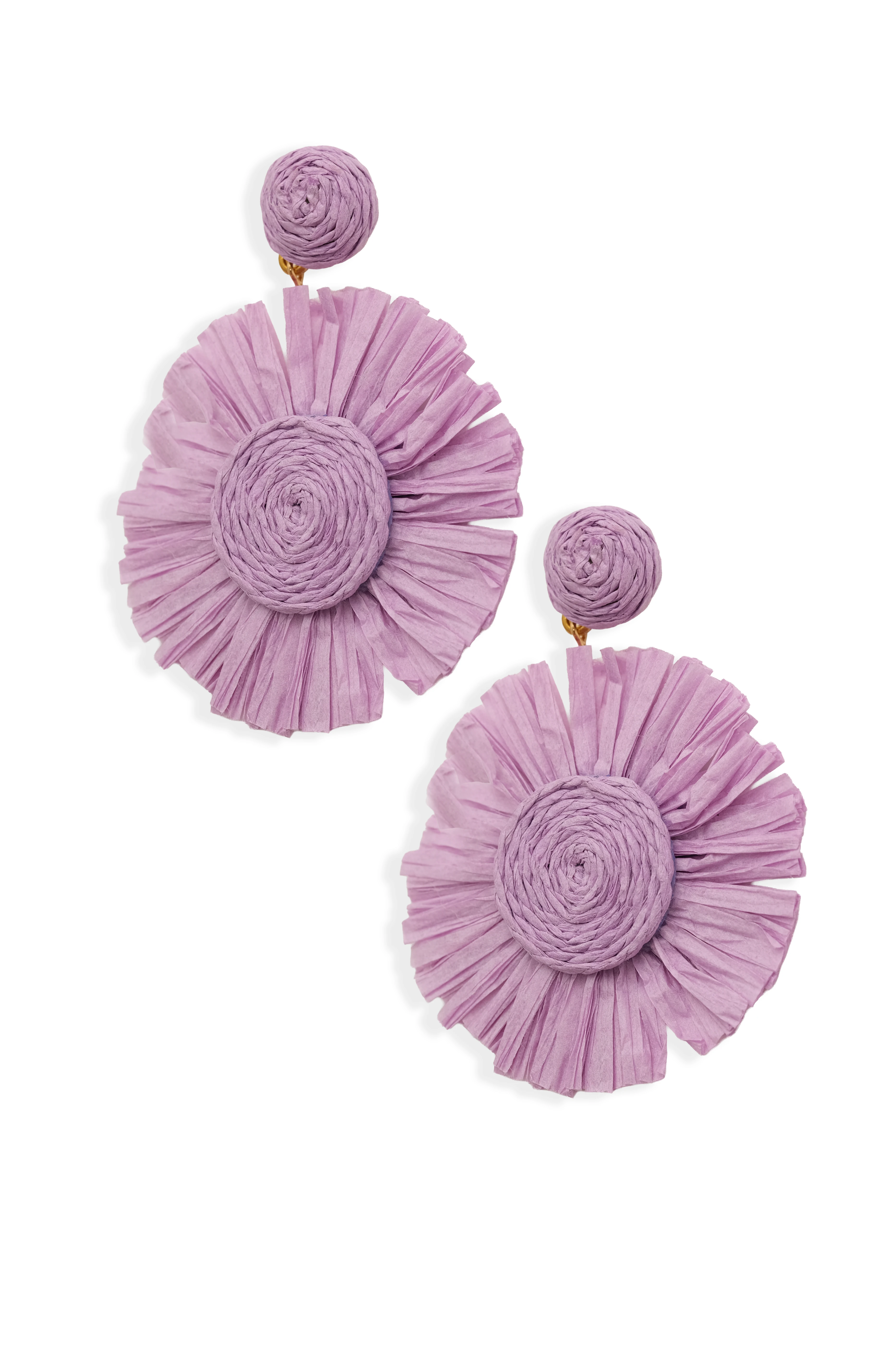 Canlı Mor  Hasır Rafya Büyük Boy Çiçek Statement Küpe - Yazlık & Bohem