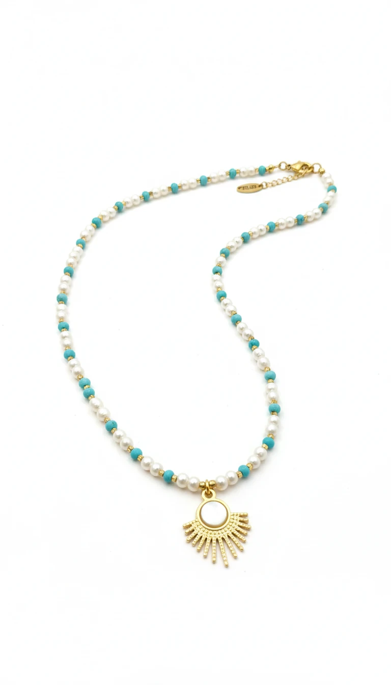 AURORA TASARIM: Güneşin Enerjisiyle Parlayan El Yapımı Doğal İnci ve Turkuaz Kolye