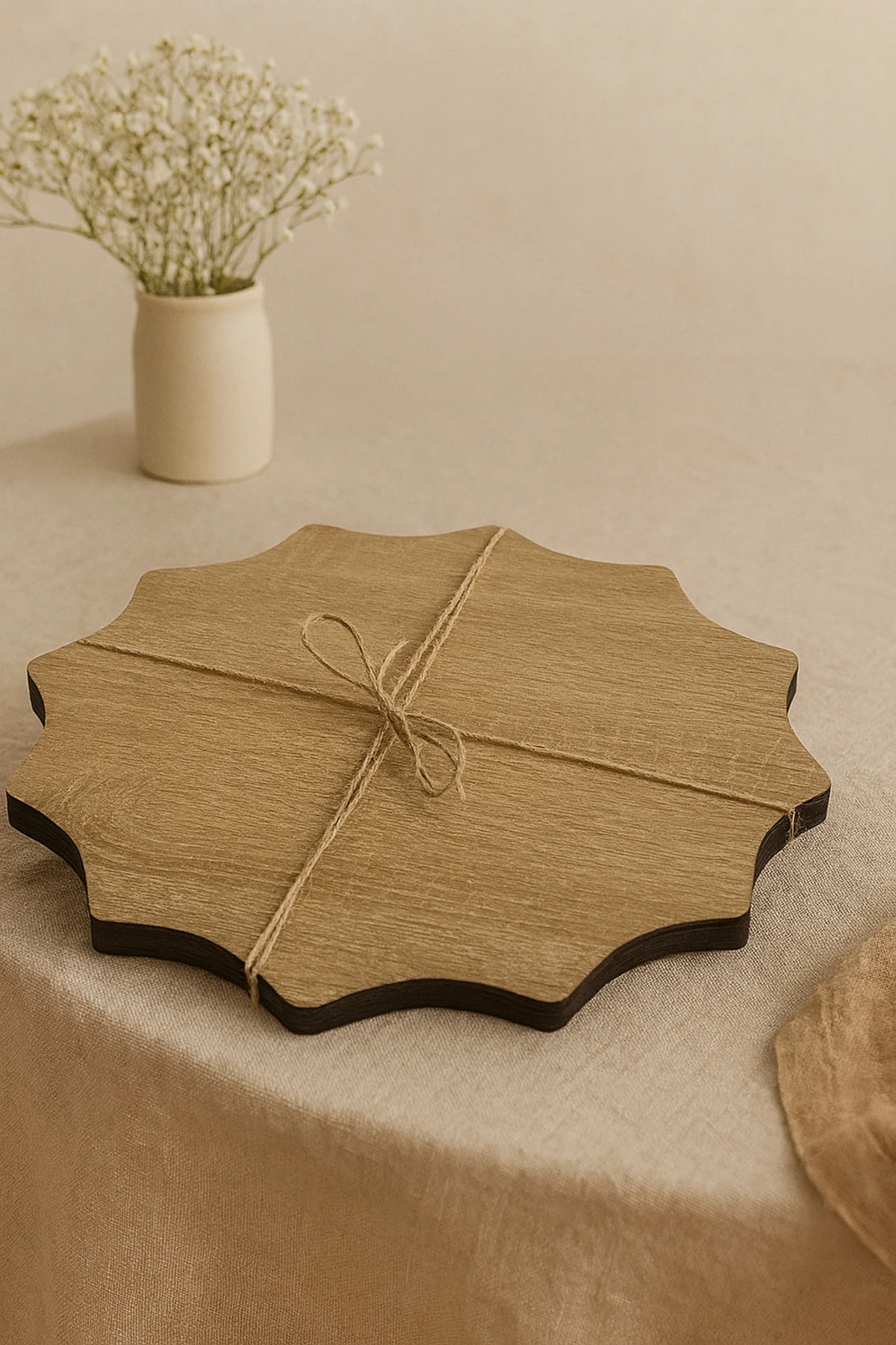 6'lı Ahşap Görünümlü Supla Seti – Dalgalı Tasarım, Modern Şık Sunum Altlığı