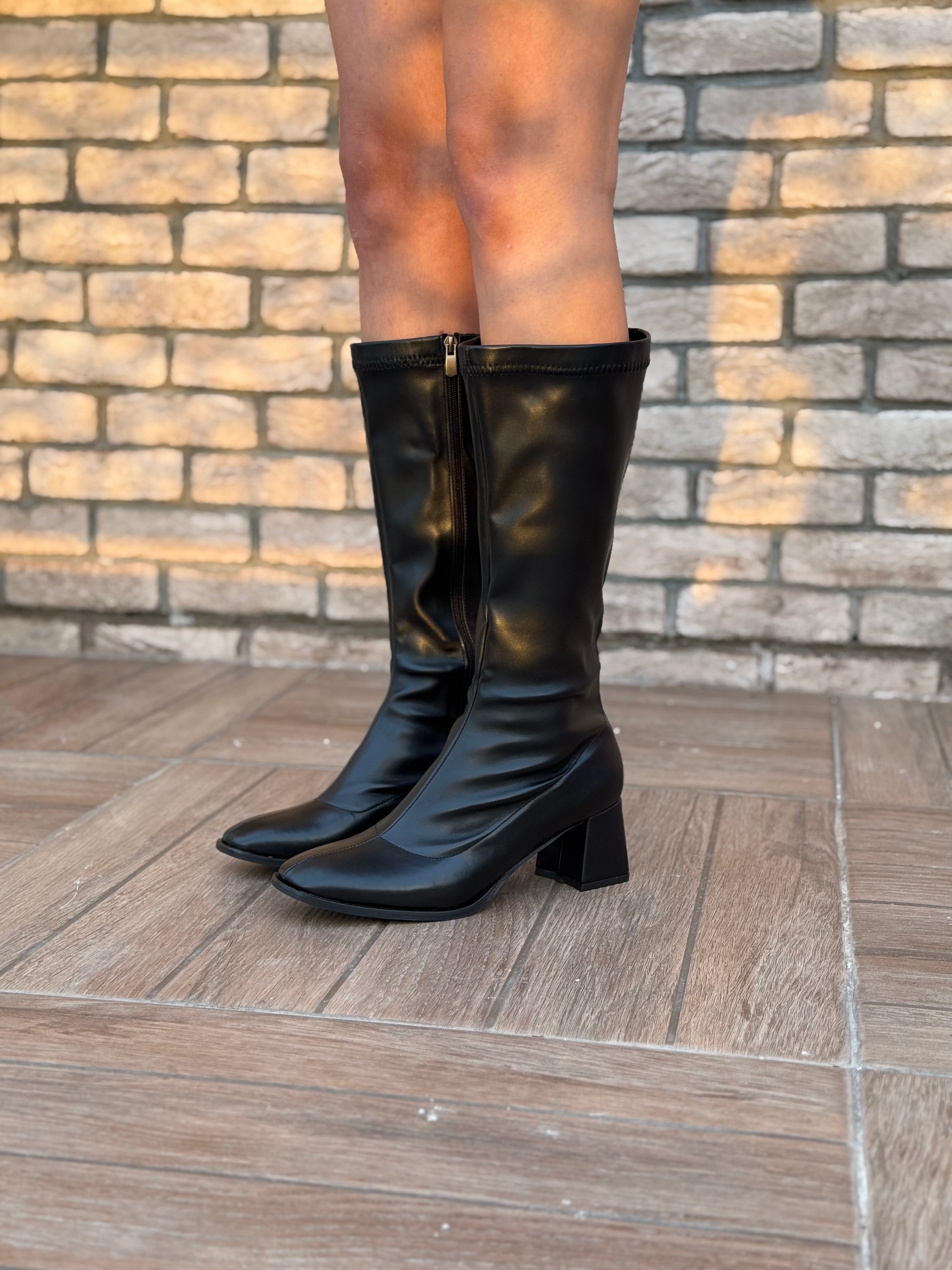 Alvessa Kadın Uzun Streç Çizme Şık Günlük Ofis Rahat Topuklu Ayakkabı Büyük Numara