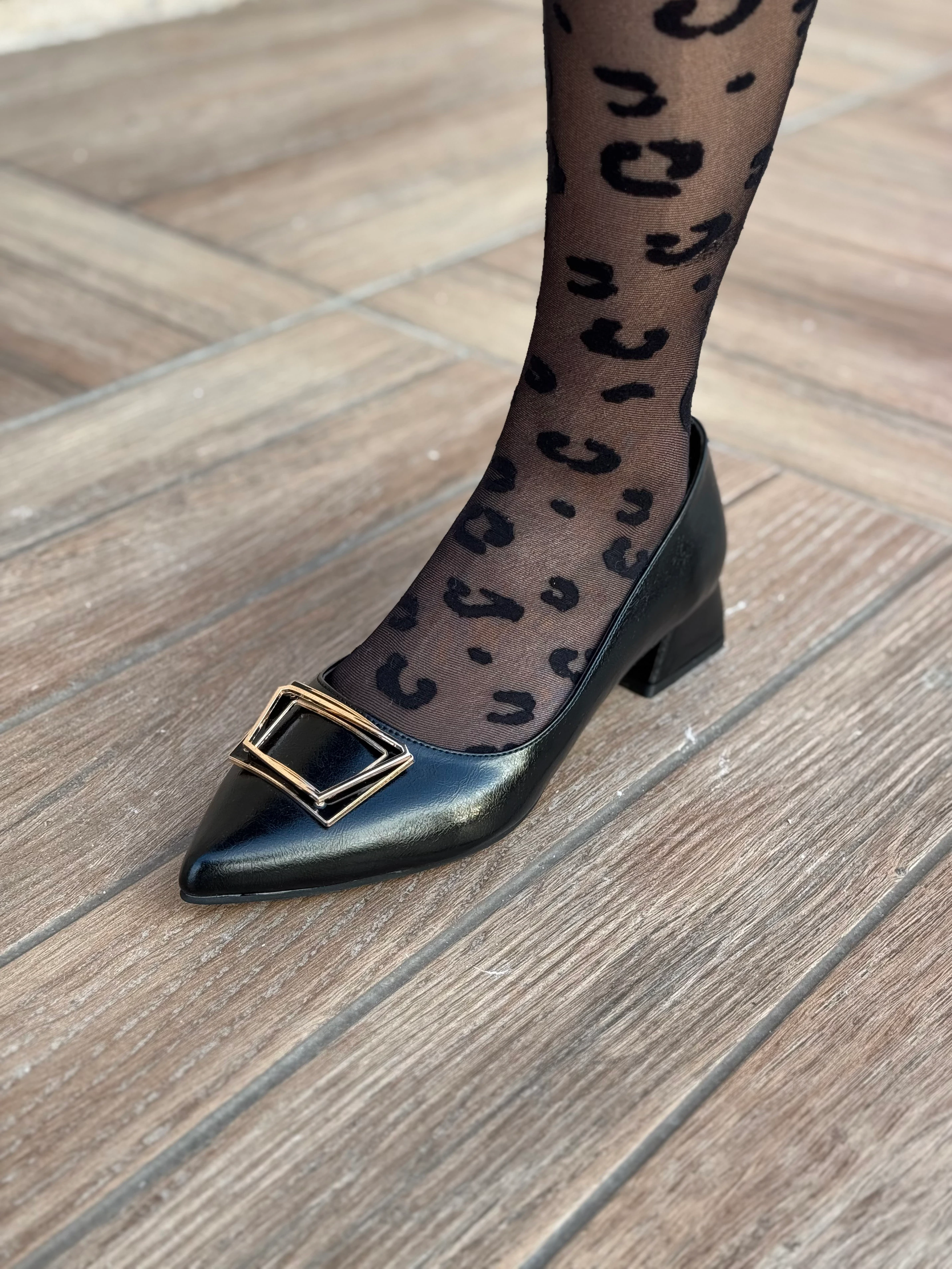 Aureline Aura Siyah Mat Kadın Tokalı Kısa Topuklu Ayakkabı Büyük Numara