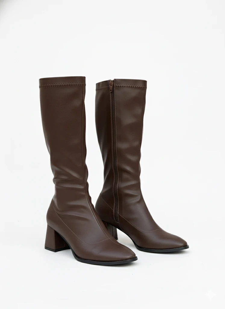 Alvessa Kadın Uzun Streç Çizme Şık Günlük Ofis Rahat Topuklu Ayakkabı Büyük Numara - Acı Kahve