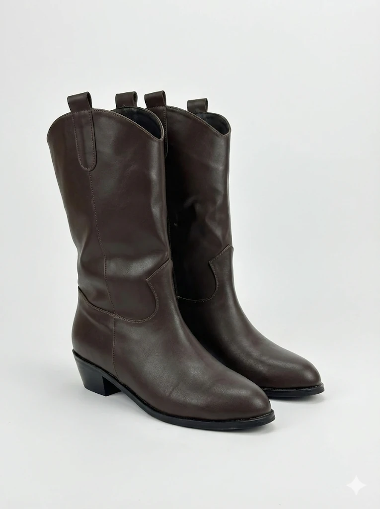 Furya Rodeo Uzun Kovboy Kadın Bot Suni Deri Büyük Numara - Kahve