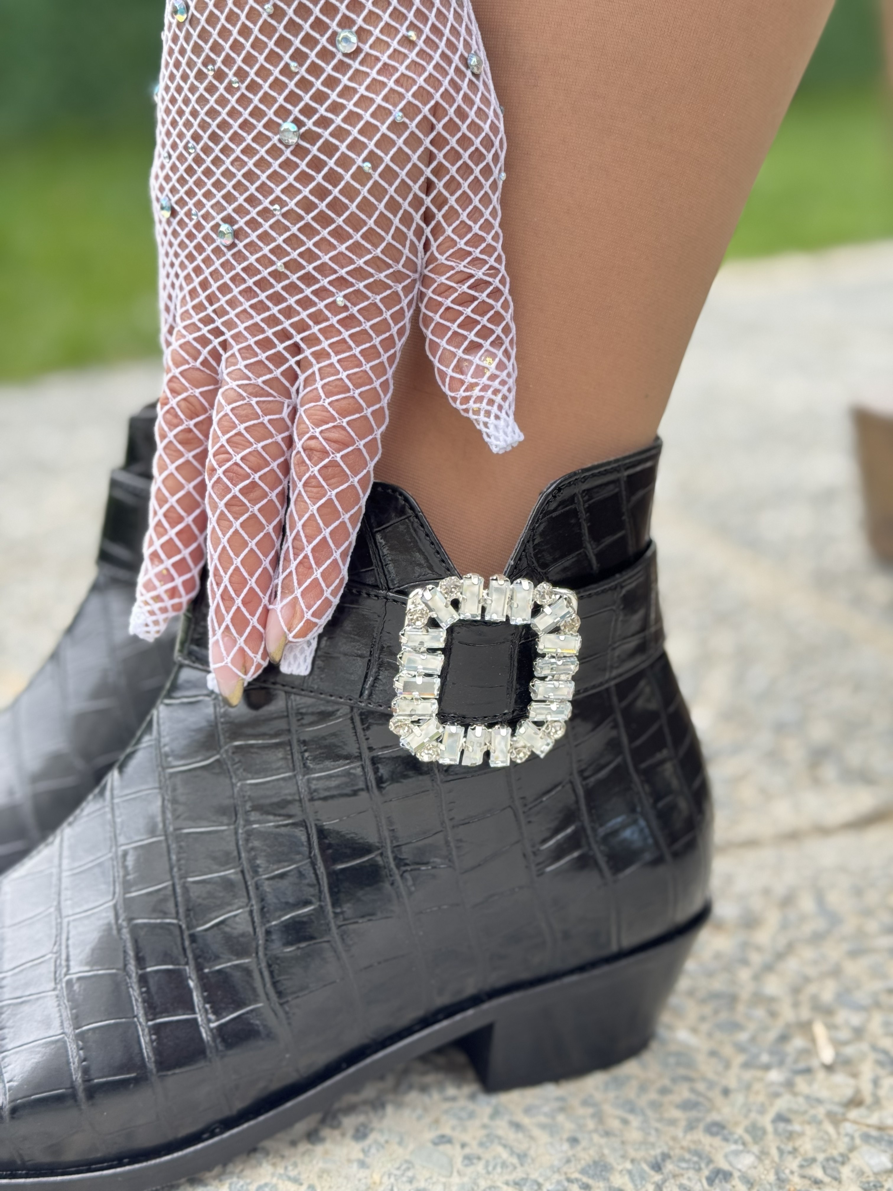 Marseil Kroko Desenli Kadın Deri Bot Taş Tokalı Şık Büyük Numara