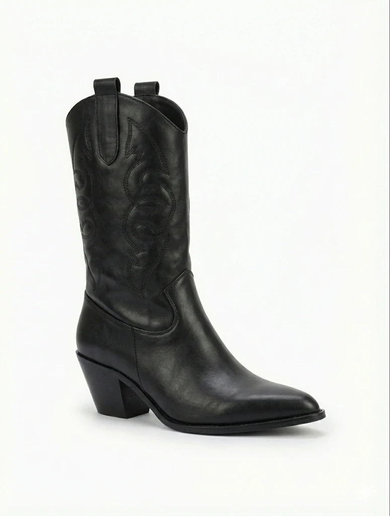 Lorvessa Nakışlı Kovboy Kadın Bot Bağcıklı Suni Süet Büyük Numara Western Şehir Stil