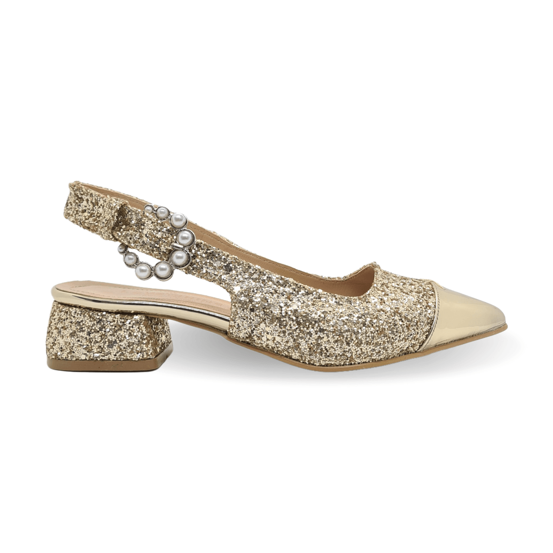 Lunivra Kadın Kısa Topuklu Ayakkabı Gecenin İncisi Parlak ve Zarif Tasarım - Altın