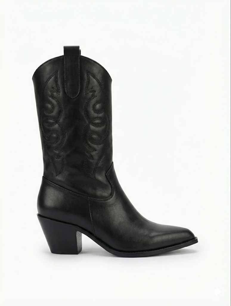 Lorvessa Nakışlı Kovboy Kadın Bot Bağcıklı Suni Süet Büyük Numara Western Şehir Stil