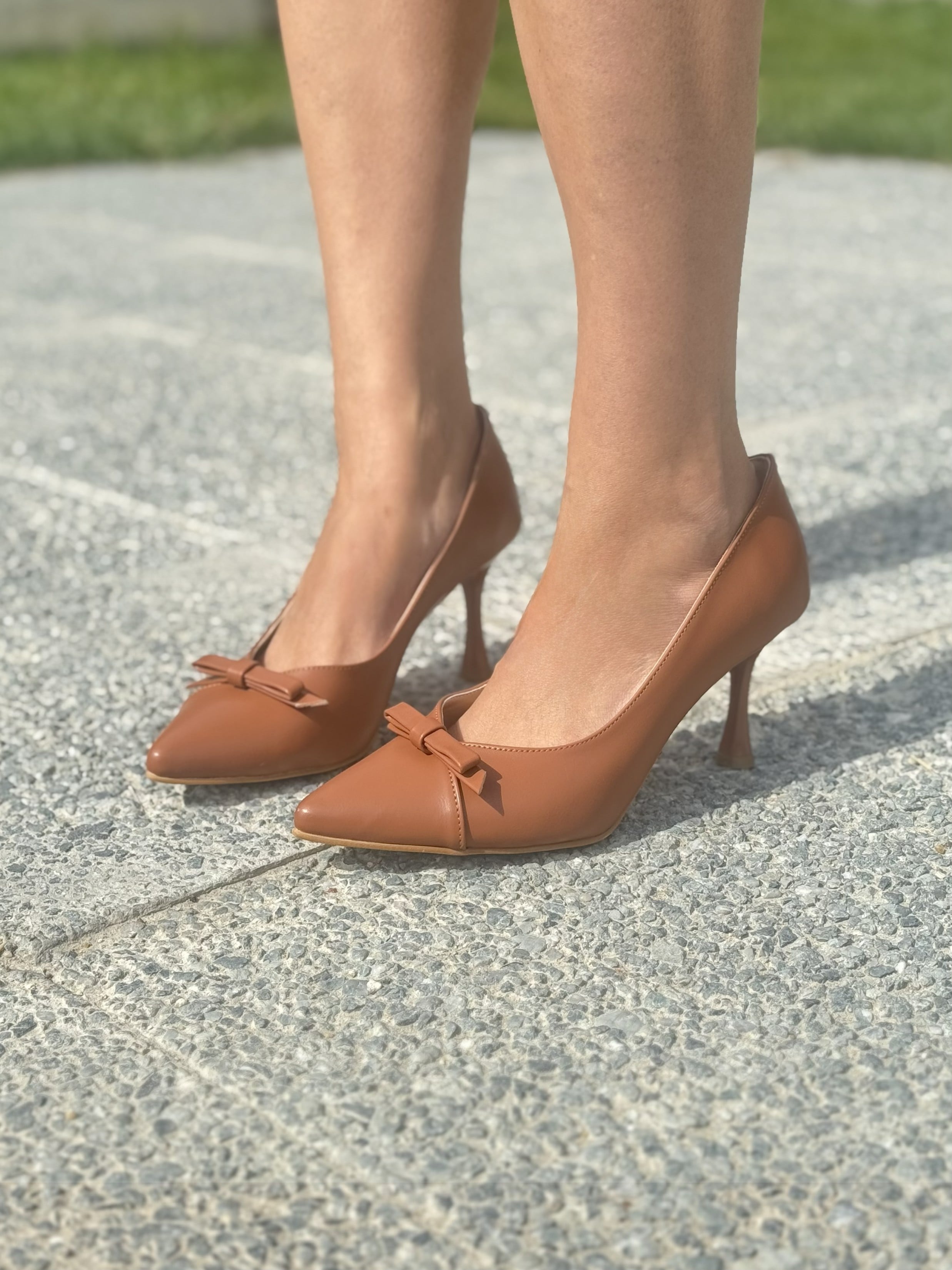 Lera Stiletto Parçalı Mat Topuklu Ayakkabı - Taba