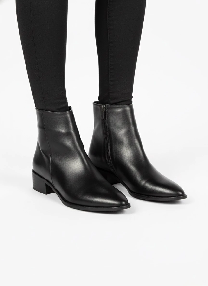 Arvella Sivri Burun Ahşap Ökçeli Kadın Bot Şehir Stil ve Konfor Büyük  - Siyah