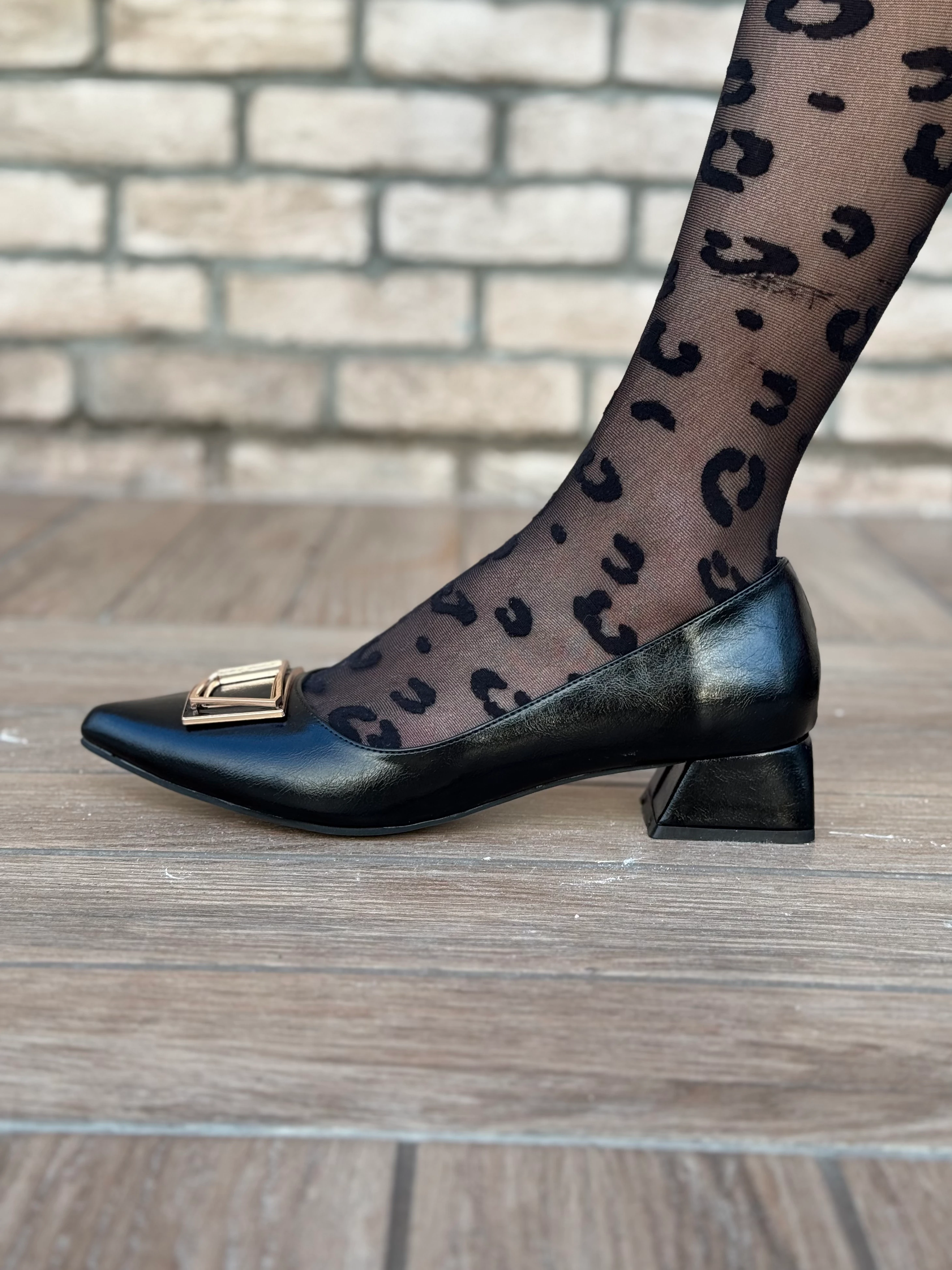 Aureline Aura Siyah Mat Kadın Tokalı Kısa Topuklu Ayakkabı Büyük Numara