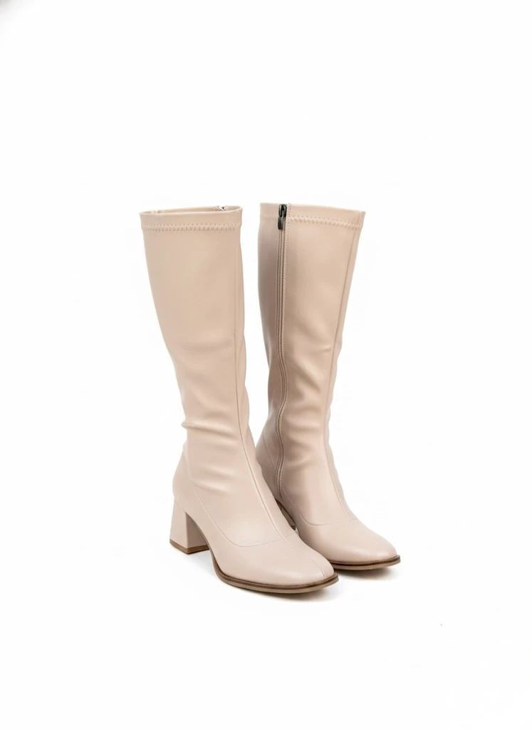 Alvessa Kadın Uzun Streç Çizme Şık Günlük Ofis Rahat Topuklu Ayakkabı Büyük Numara - Bej