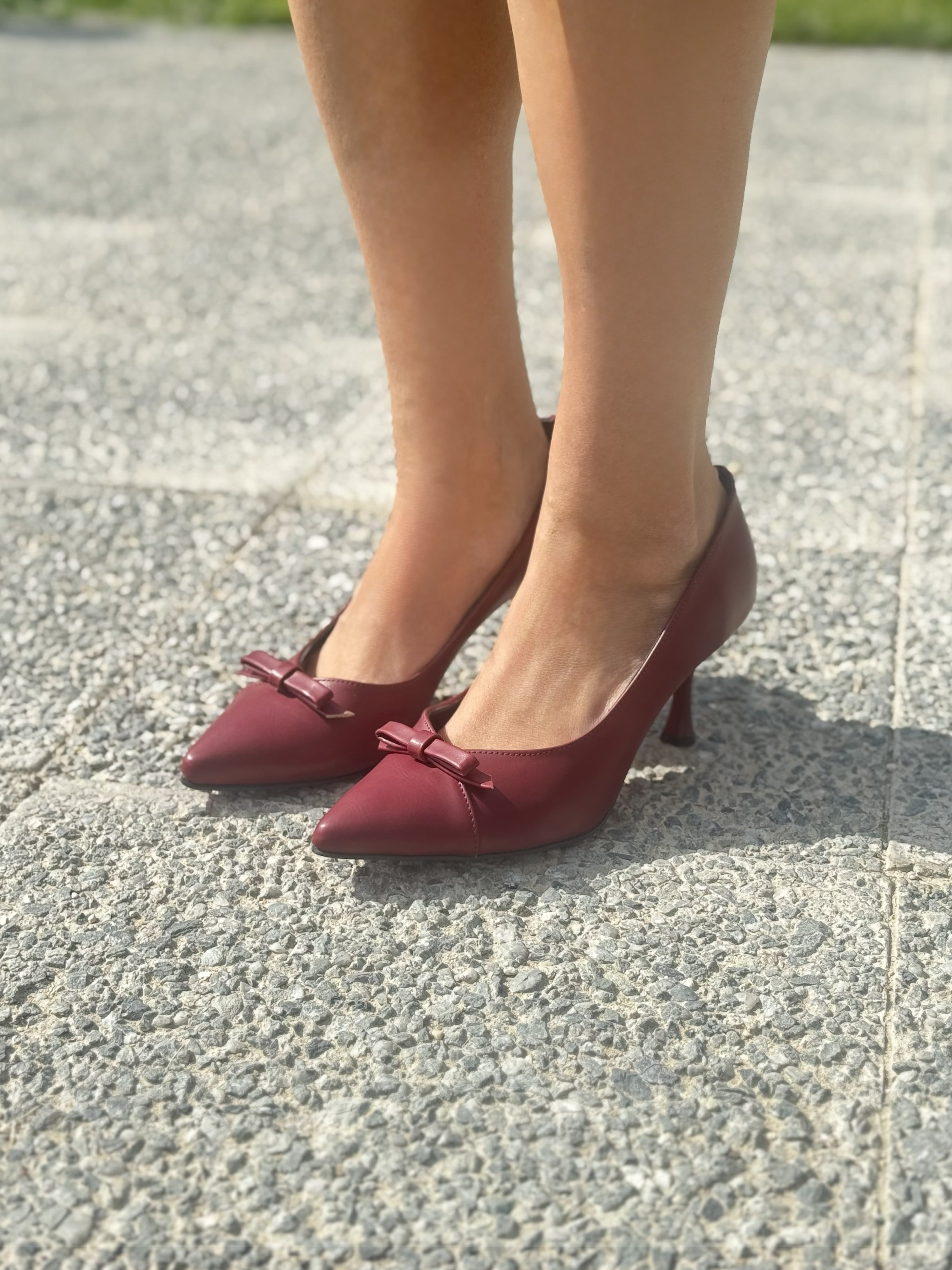Lera Stiletto Parçalı Mat Topuklu Ayakkabı - Bordo