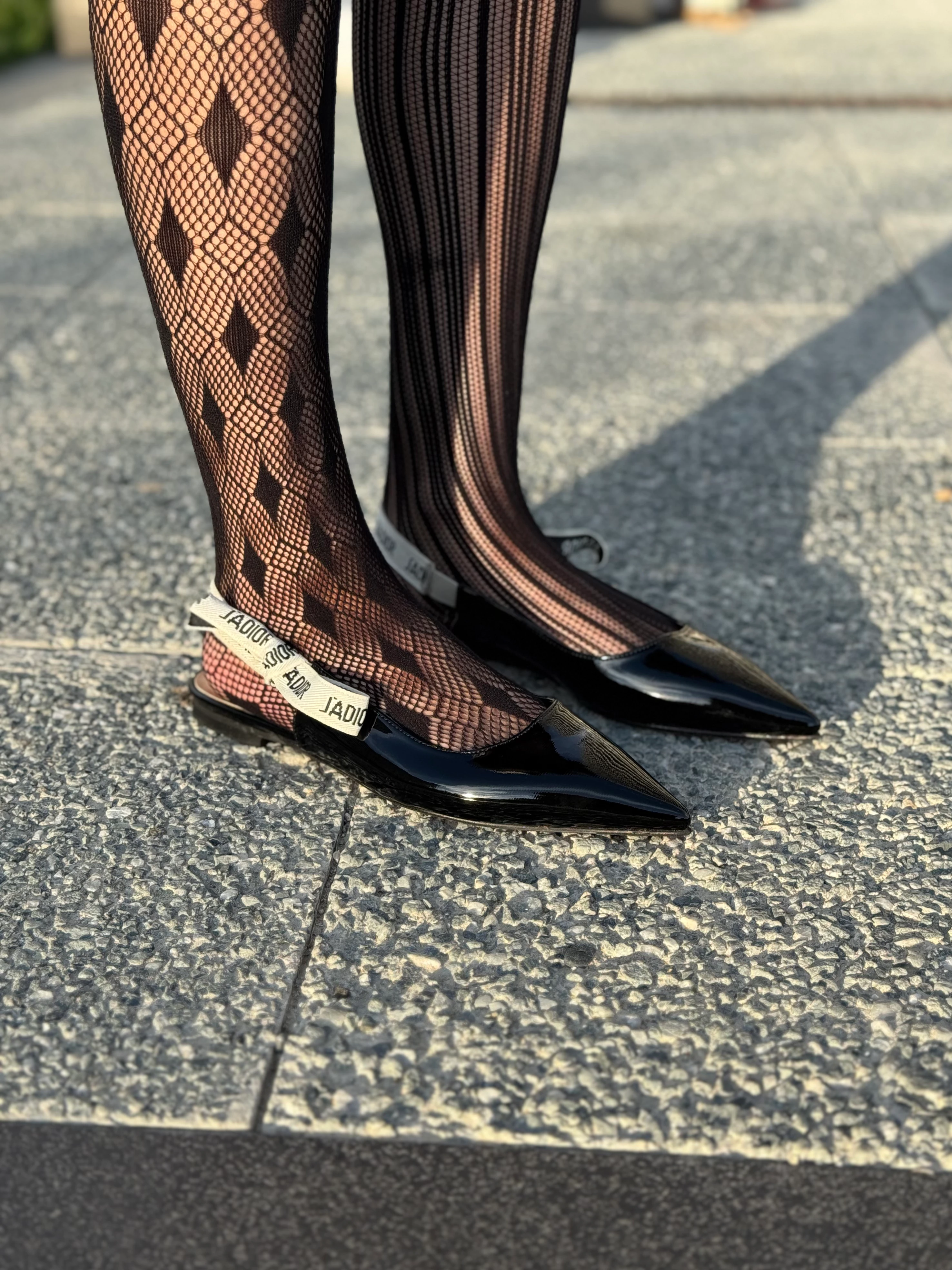 Dior Kurdeleli Rugan Sivri Burun Kadın Babet Büyük Numara - Siyah