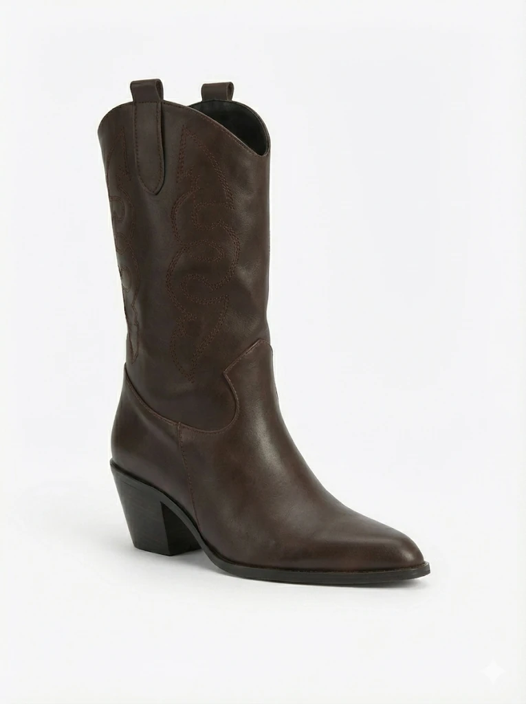 Lorvessa Nakışlı Kovboy Kadın Bot Bağcıklı Suni Süet Büyük Numara Western Şehir Stil