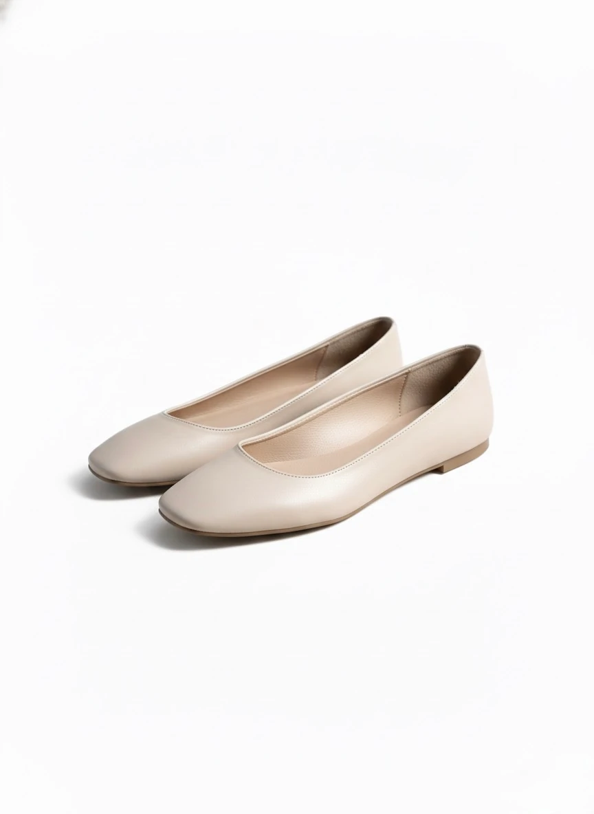 Nuvia Kadın Küt Burun Düz Gova Babet Rahat ve Zarif Tasarım Büyük Numara - Bej