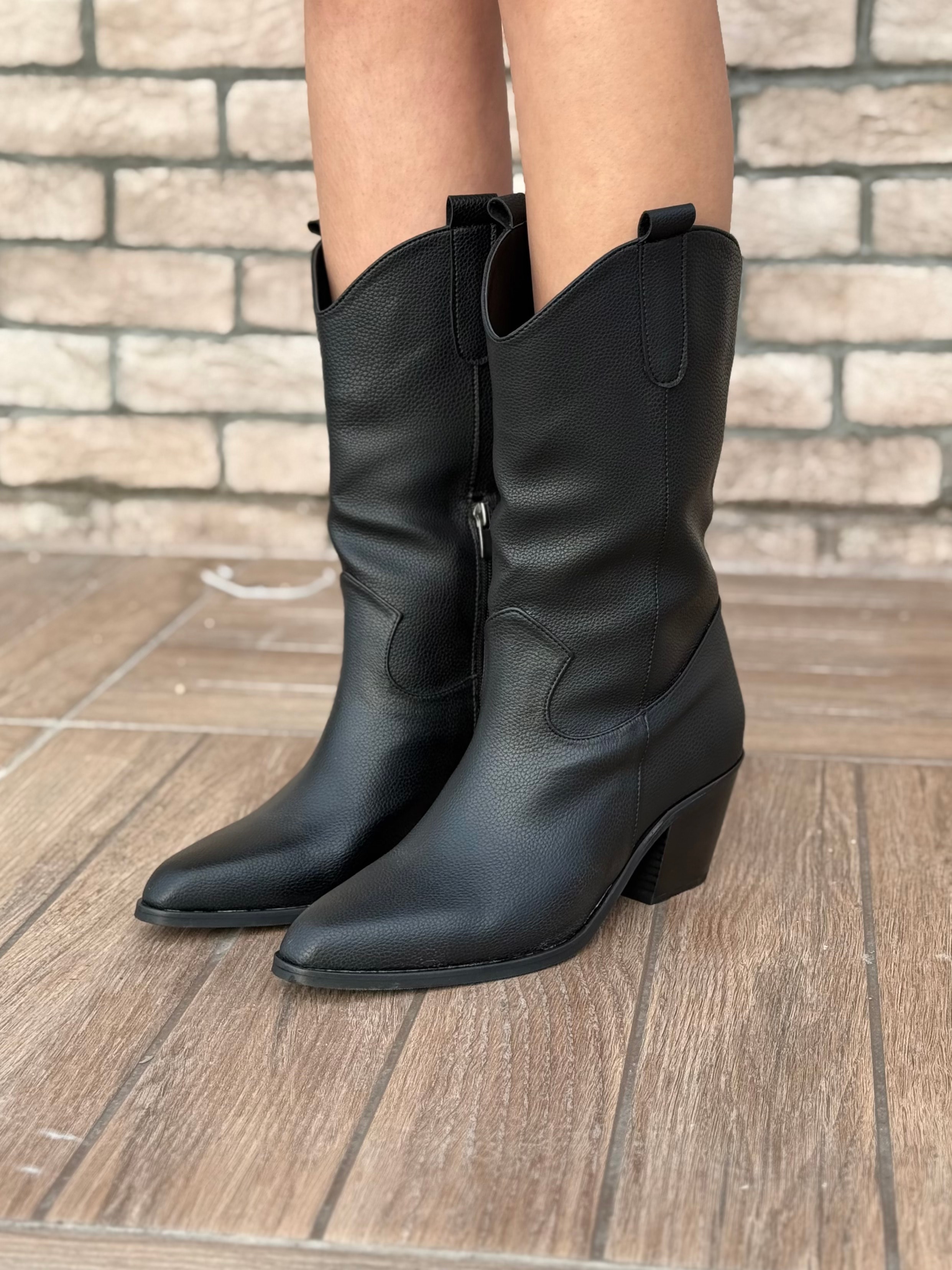 Alora Büyük Numara Uzun Kovboy Kadın Botu Suni Deri Western Stil