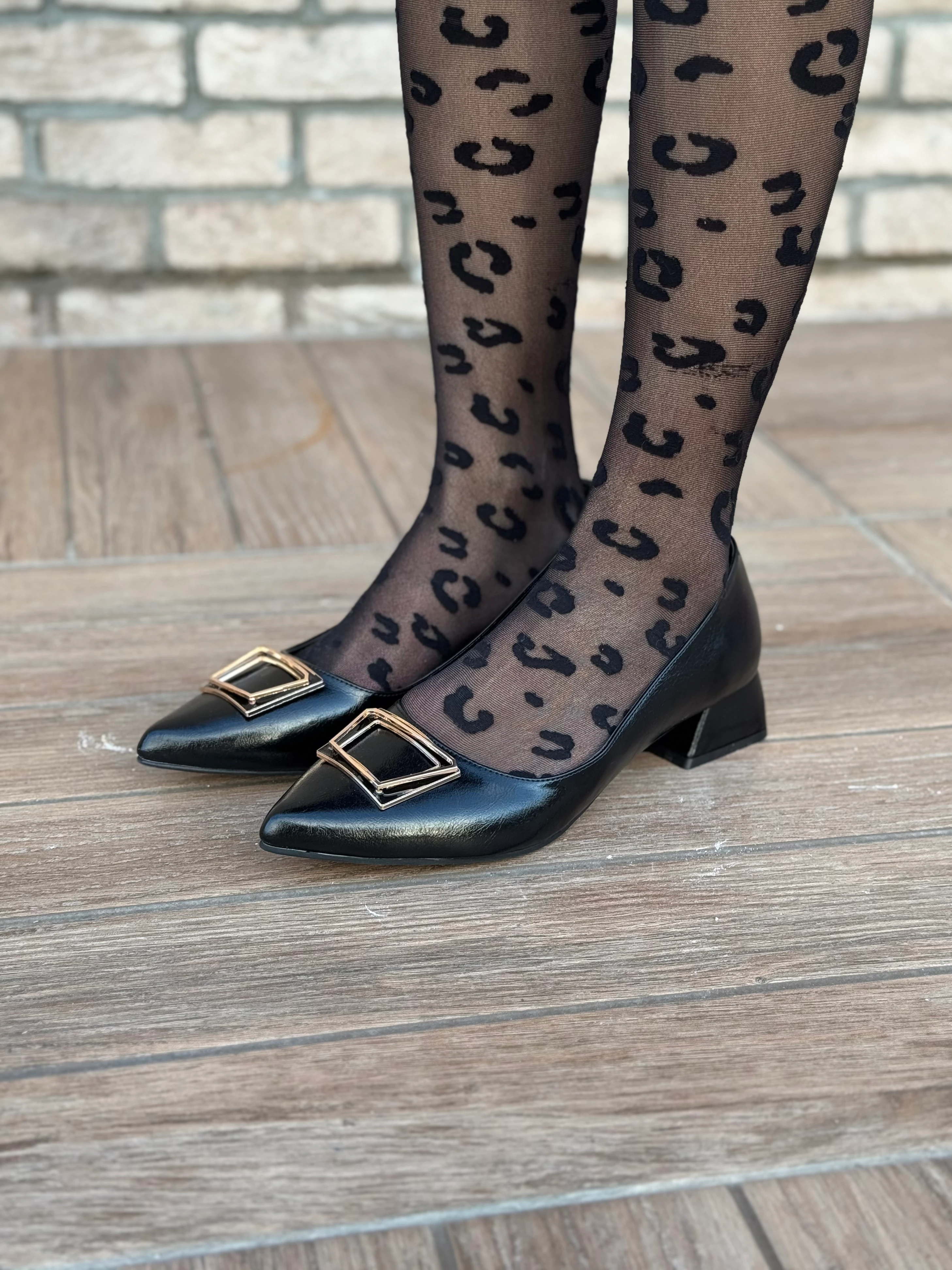 Aureline Aura Siyah Mat Kadın Tokalı Kısa Topuklu Ayakkabı Büyük Numara