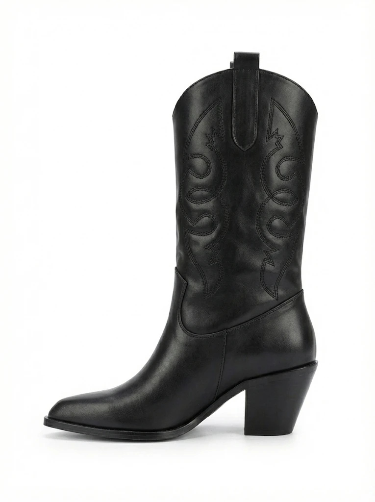 Lorvessa Nakışlı Kovboy Kadın Bot Bağcıklı Suni Süet Büyük Numara Western Şehir Stil