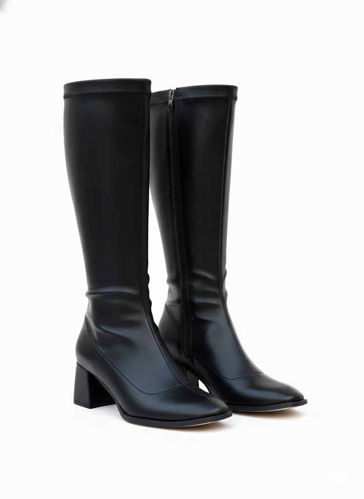 Alvessa Kadın Uzun Streç Çizme Şık Günlük Ofis Rahat Topuklu Ayakkabı Büyük Numara - Siyah