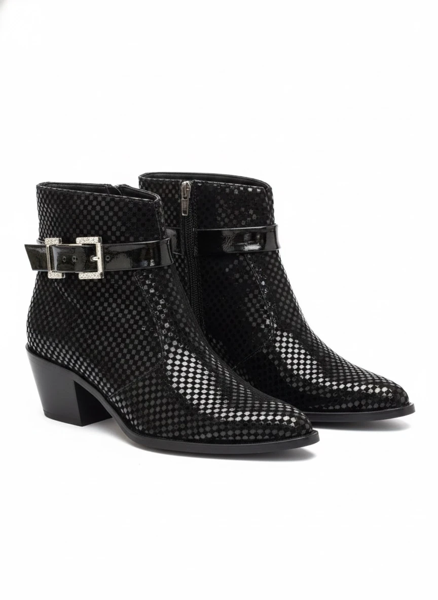 Elvorya Kovboy Süet Rugan Tokalı Kadın Bot Modern Western Şıklığı Büyük Numara