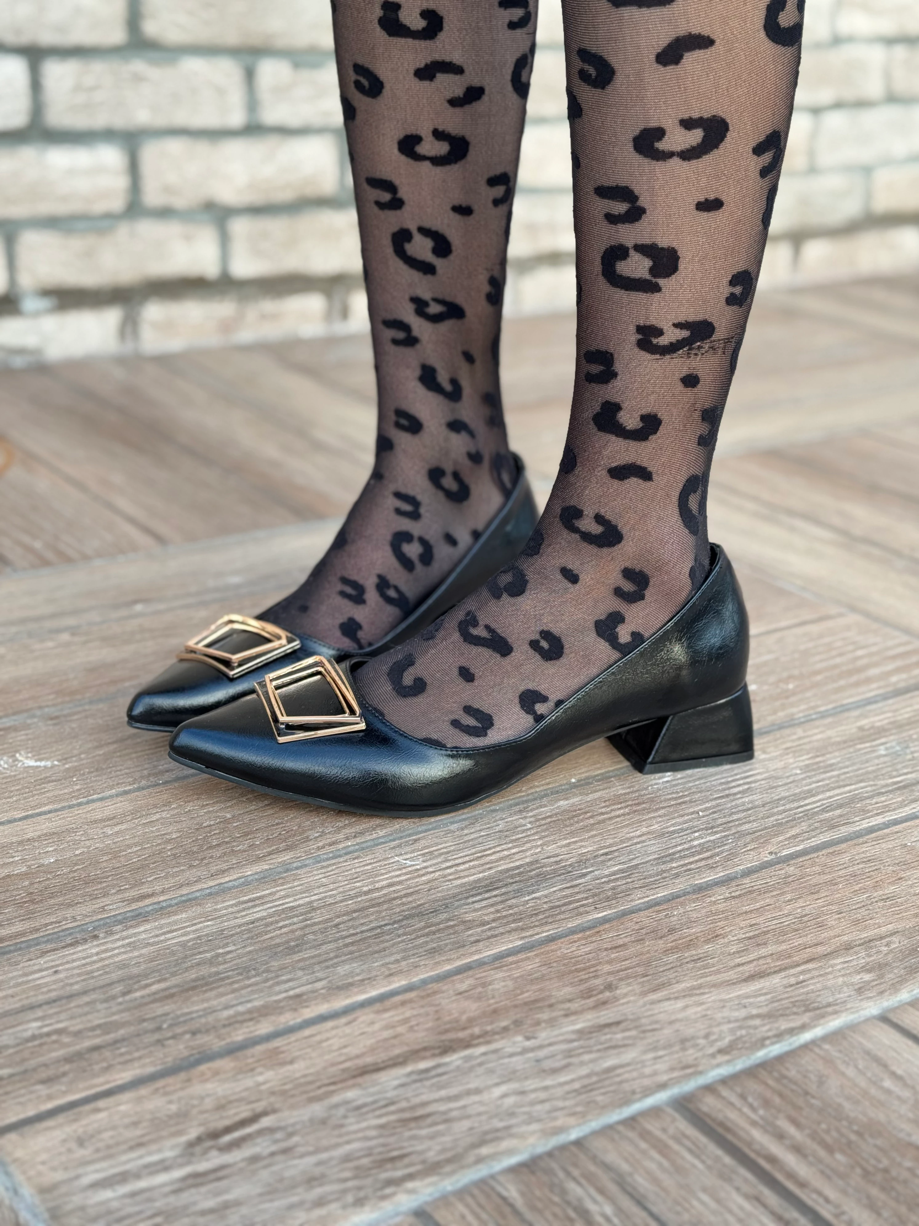 Aureline Aura Siyah Mat Kadın Tokalı Kısa Topuklu Ayakkabı Büyük Numara