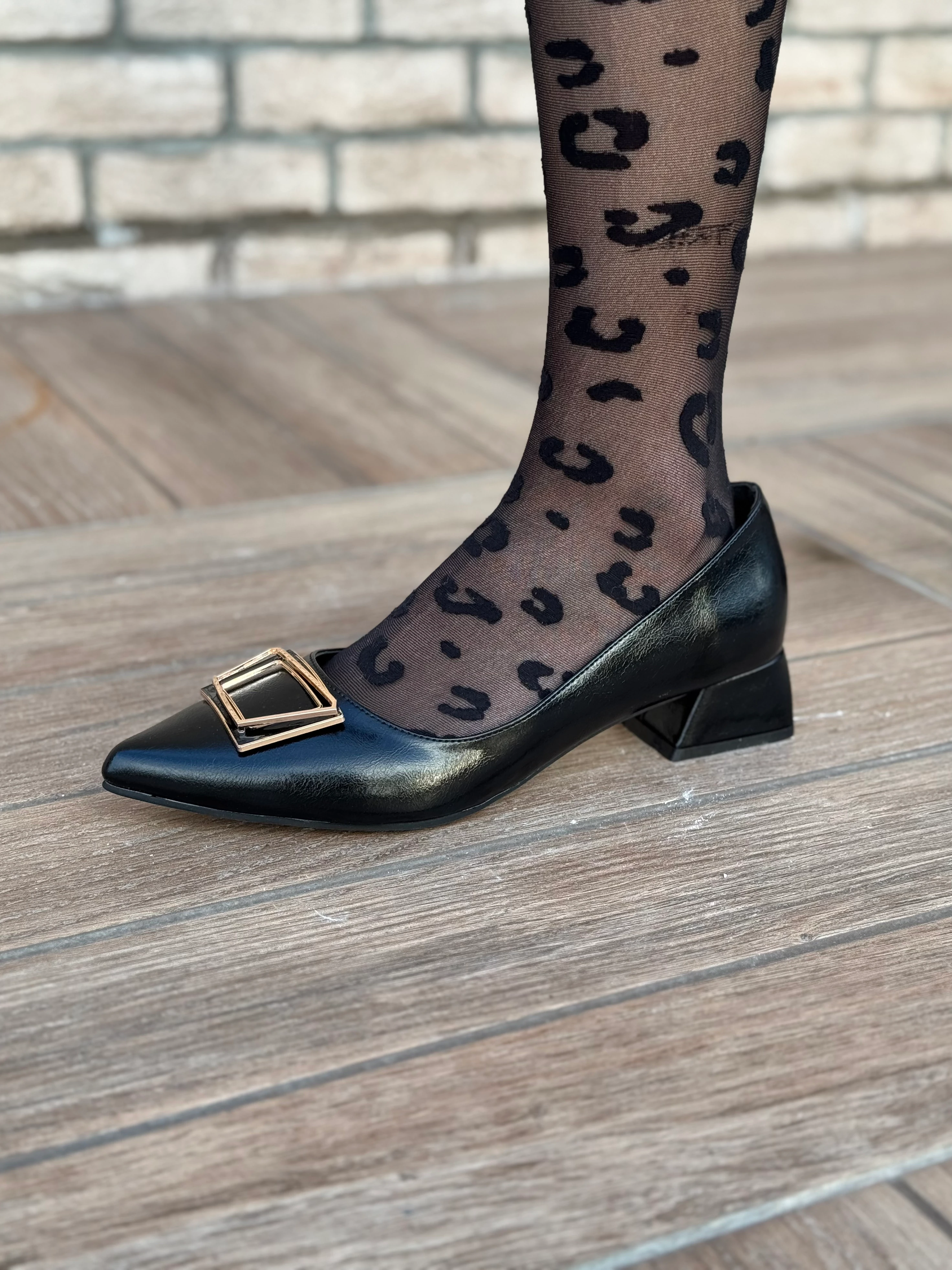 Aureline Aura Siyah Mat Kadın Tokalı Kısa Topuklu Ayakkabı Büyük Numara