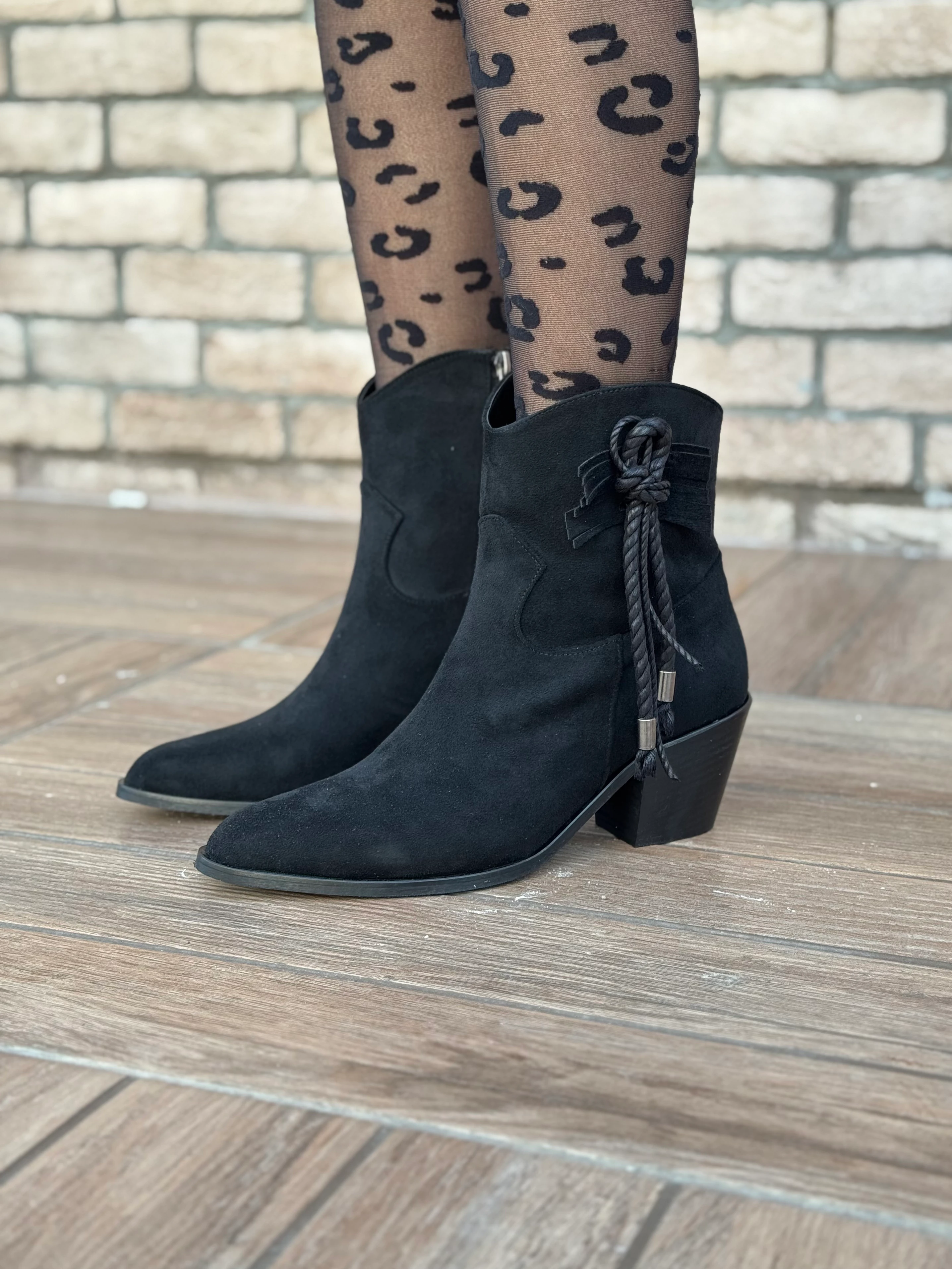 Aurelle Western Püsküllü Süet Kovboy Bot Suni Süet Büyük Numara - Siyah