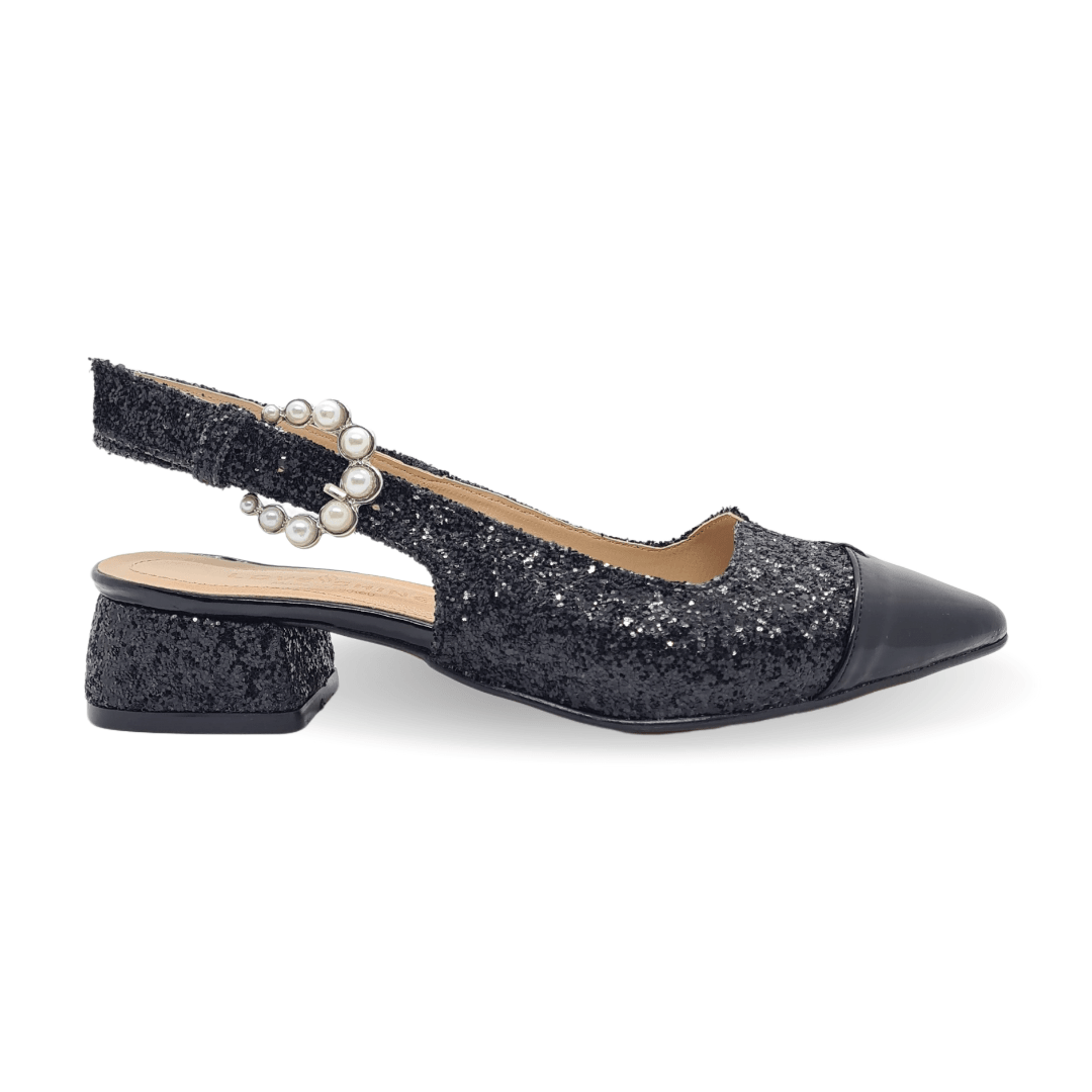 Lunivra Kadın Kısa Topuklu Ayakkabı Gecenin İncisi Parlak ve Zarif Tasarım - Siyah
