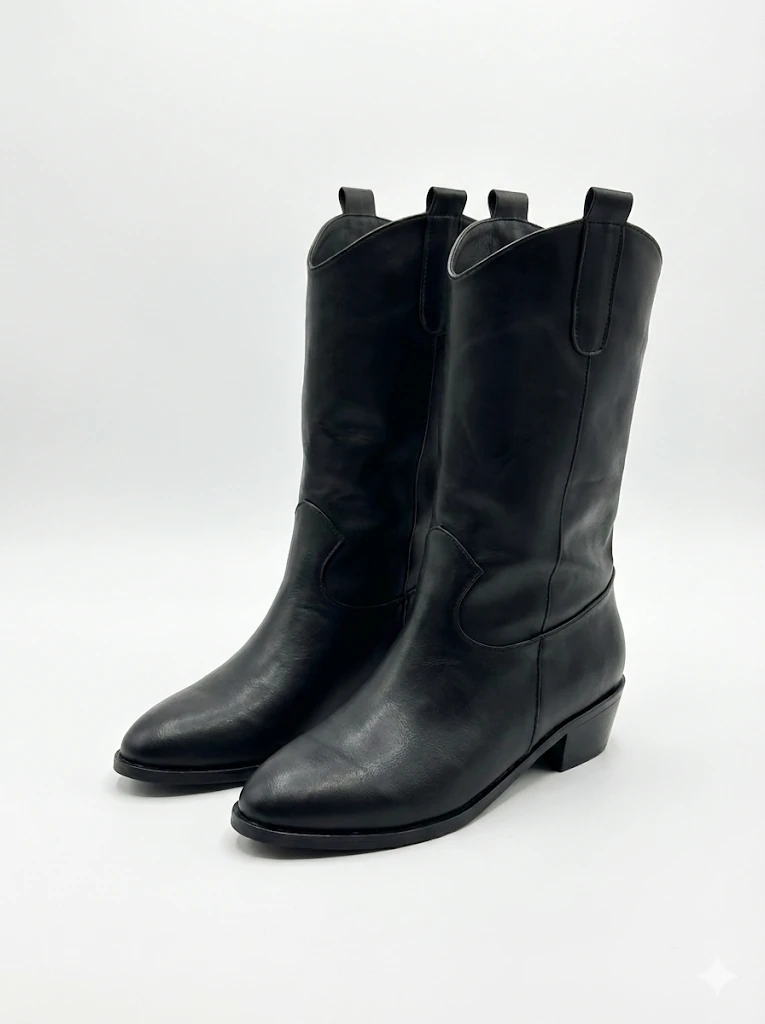 Furya Rodeo Uzun Kovboy Kadın Bot Suni Deri Büyük Numara - Siyah