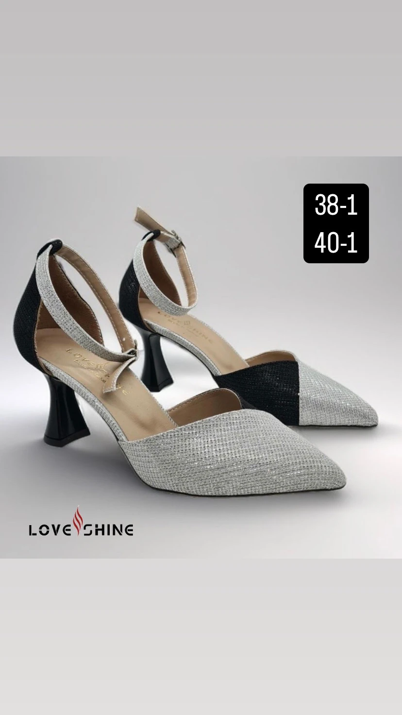 Blaze Kadın Çift Renkli Simli Stiletto Işıltılı ve Modern Tasarım Büyük Numara - Gümüş