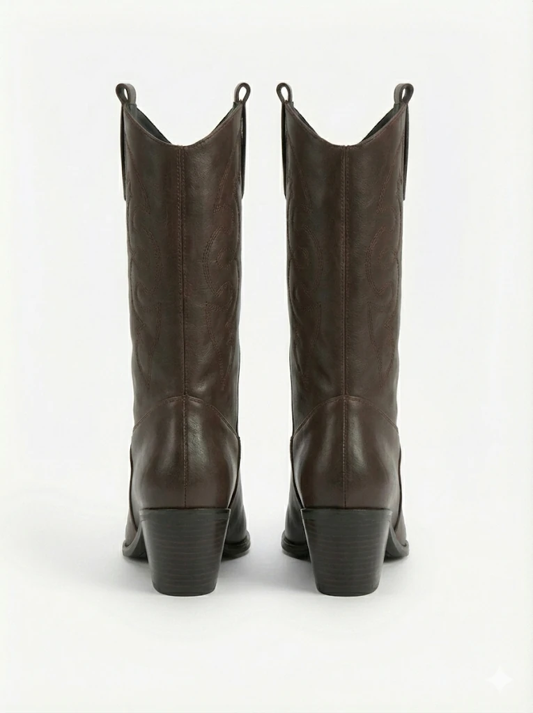 Lorvessa Nakışlı Kovboy Kadın Bot Bağcıklı Suni Süet Büyük Numara Western Şehir Stil