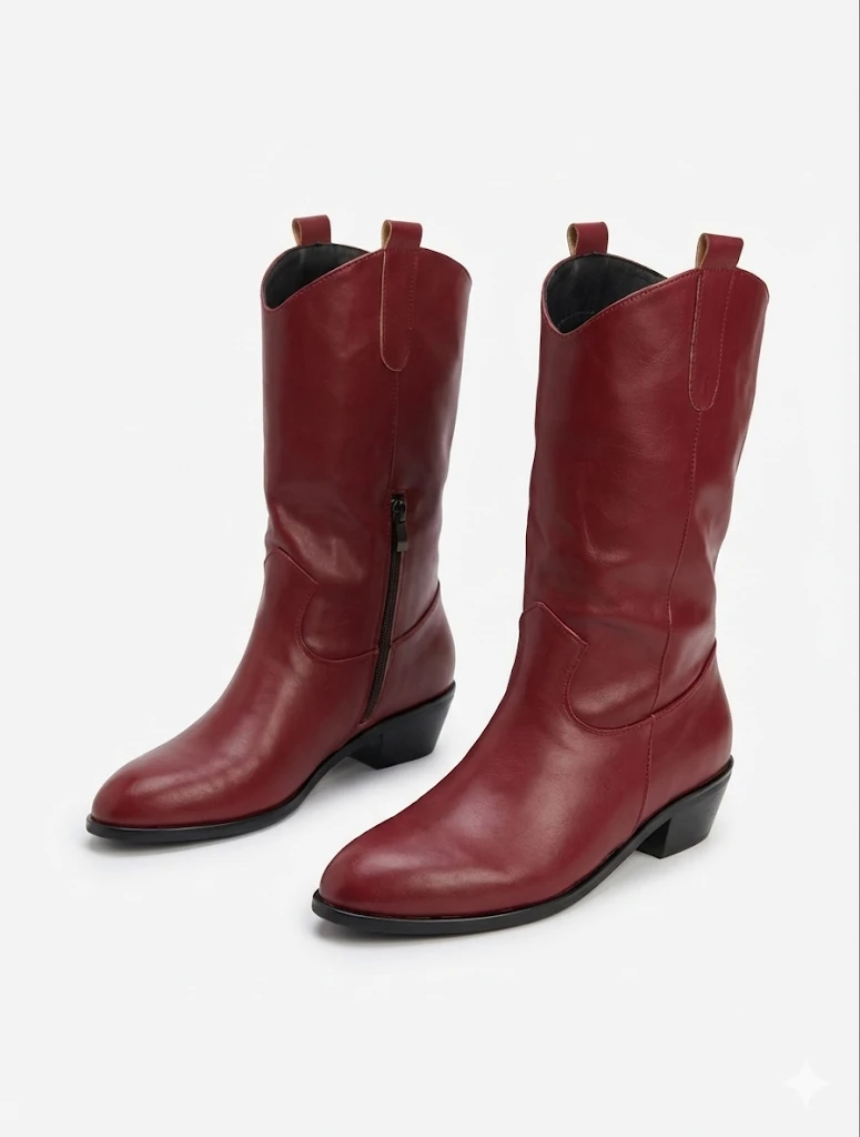 Furya Rodeo Uzun Kovboy Kadın Bot Suni Deri Büyük Numara - Bordo