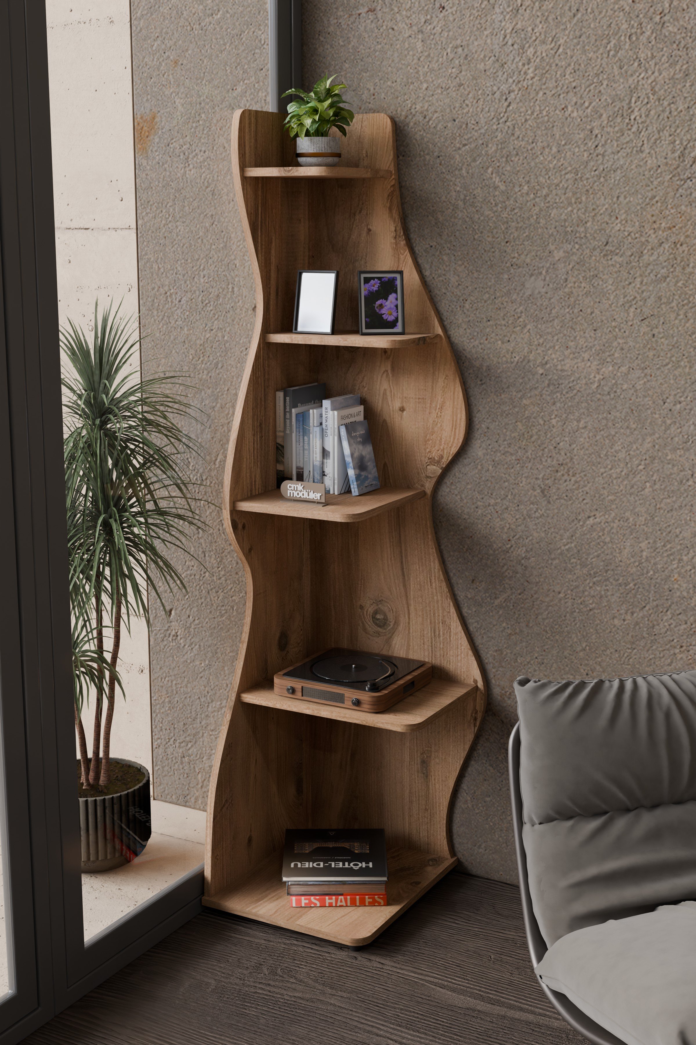 Wave 5 Raflı Dekoratif Kitaplık Dosya Rafı 180 Cm Kitaplık