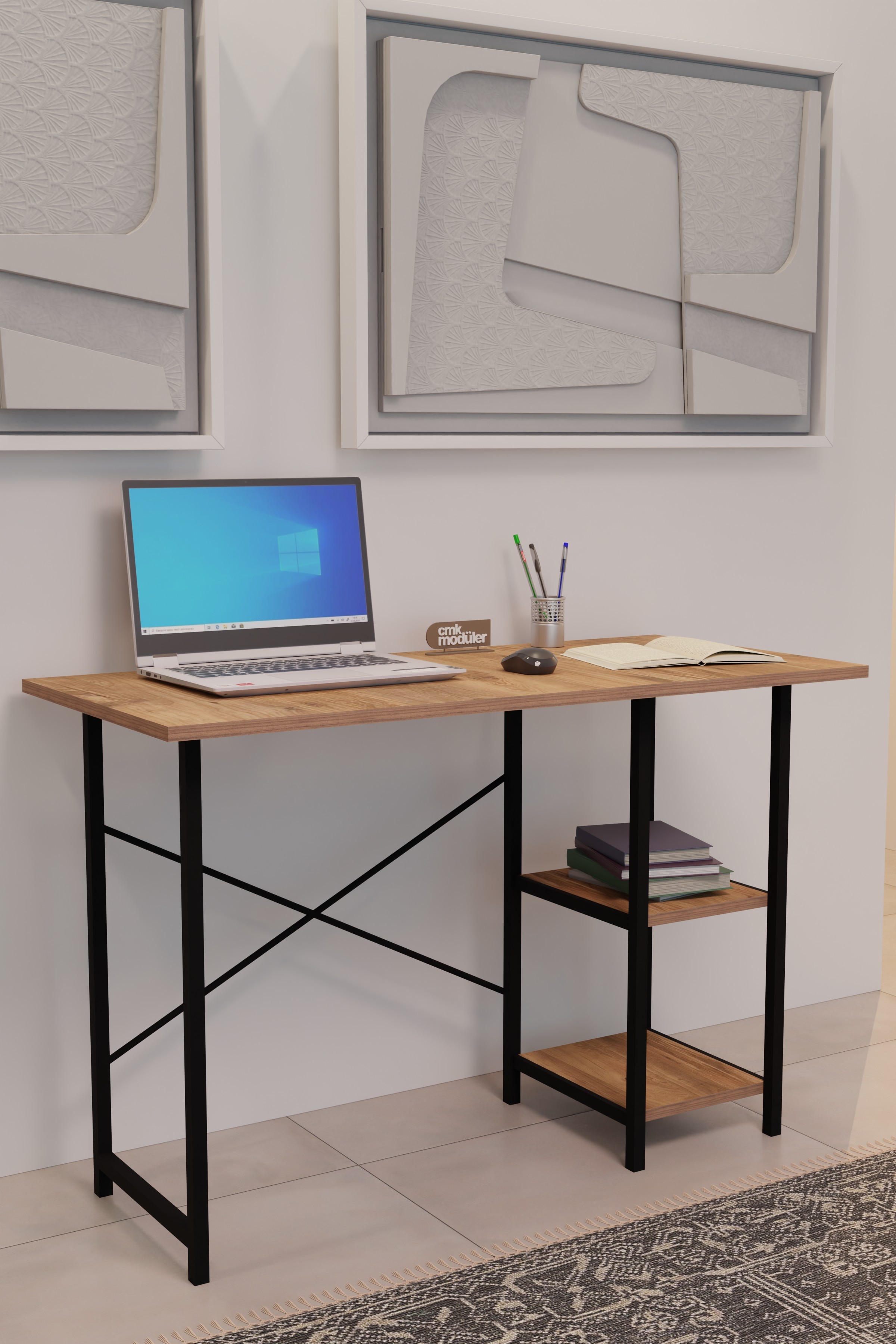 2 Raflı Metal Çalışma Masası 50x110 Ofis Bilgisayar Masası
