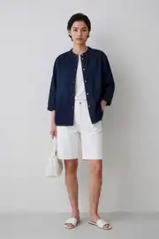 Kadın İndigo Hakim Yaka Bol Kesim Denim Gömlek