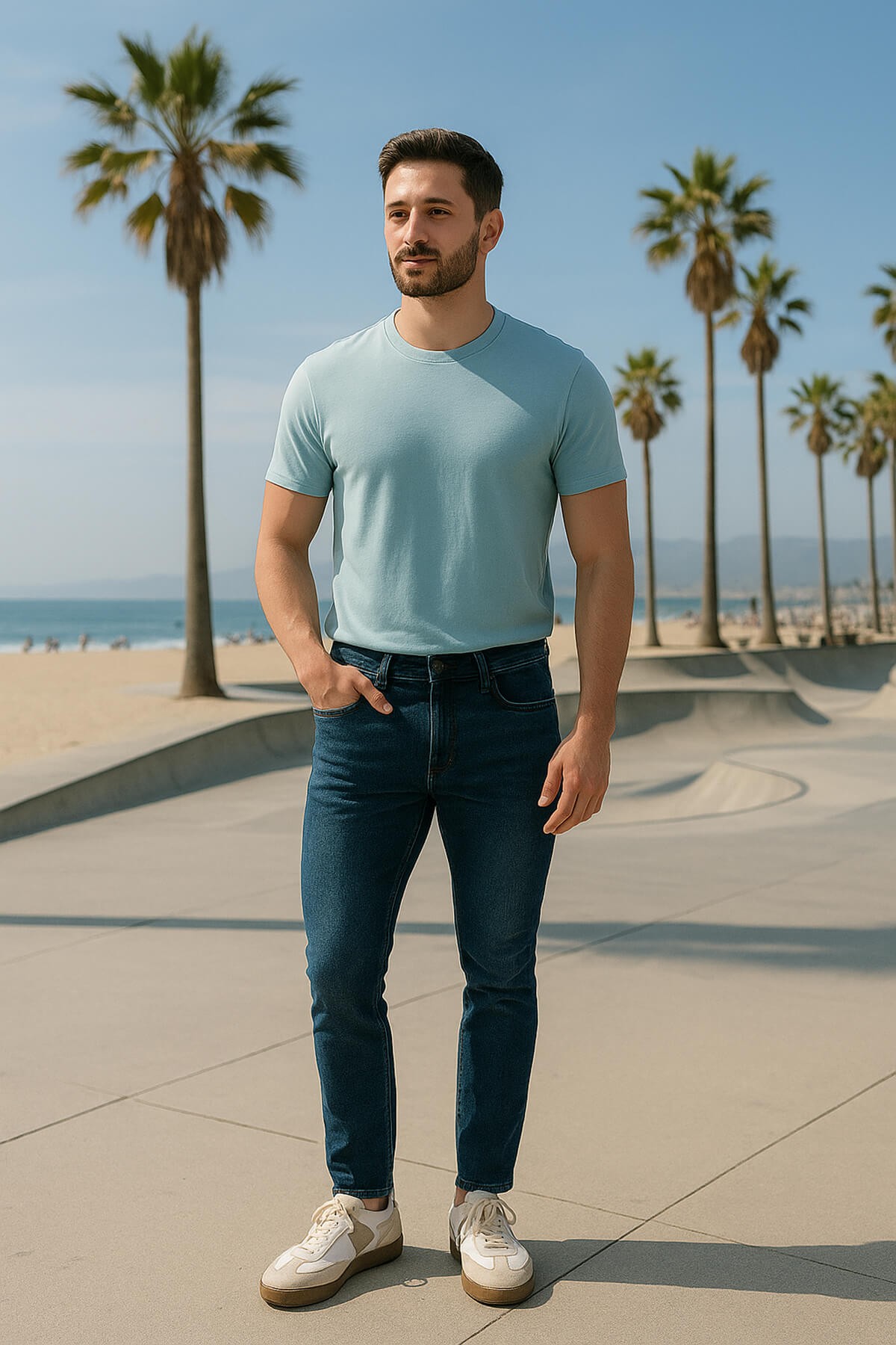 Erkek Slim Fit Likralı Mavi Jean Pantolon