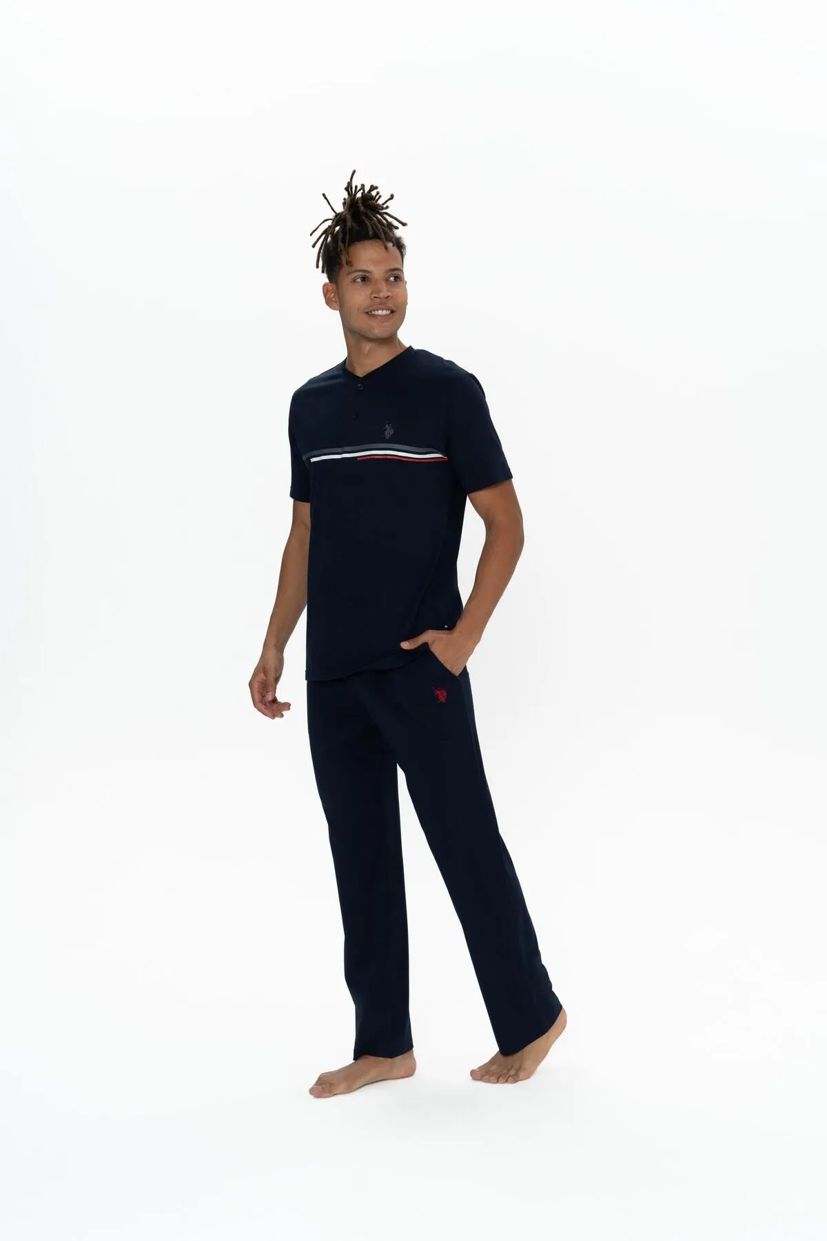 U.S. Polo Assn. Erkek Alt Üst Düğmeli Pijama Takımı