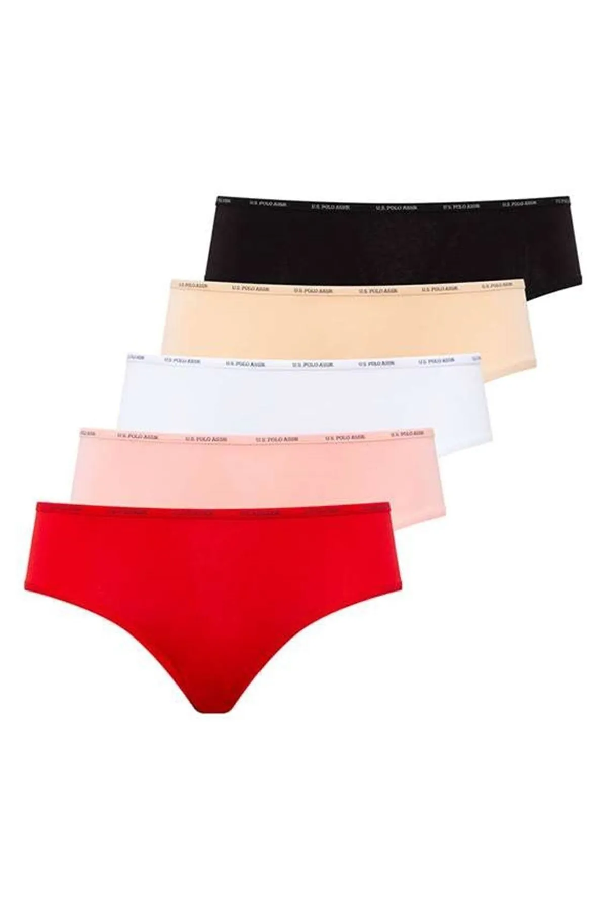 U.S. Polo Assn. Kadın 5'li Yüksek Bel Slip (Kırmızı-Somon-Ten-Beyaz-Siyah)