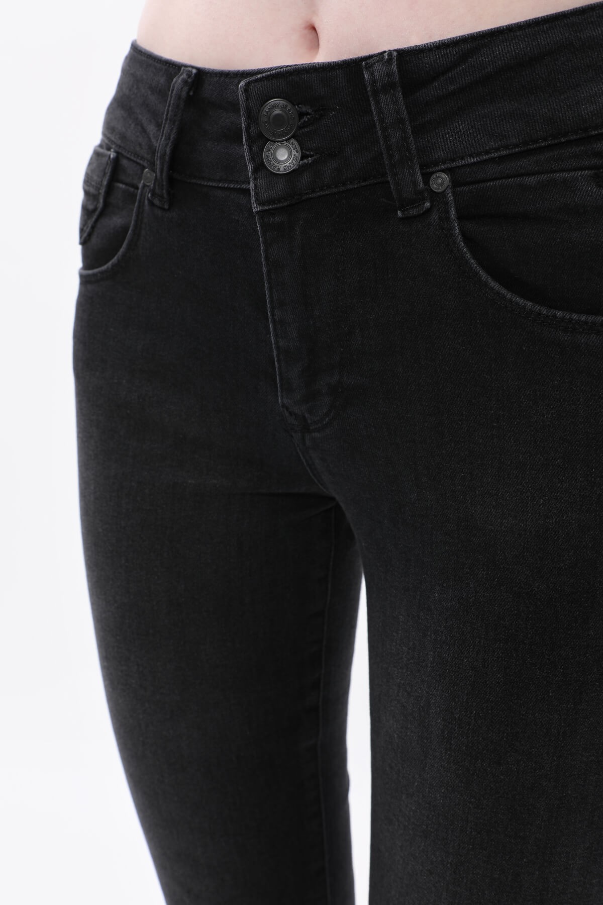 Kadın Çift Düğmeli Siyah Düz Jean Pantolon