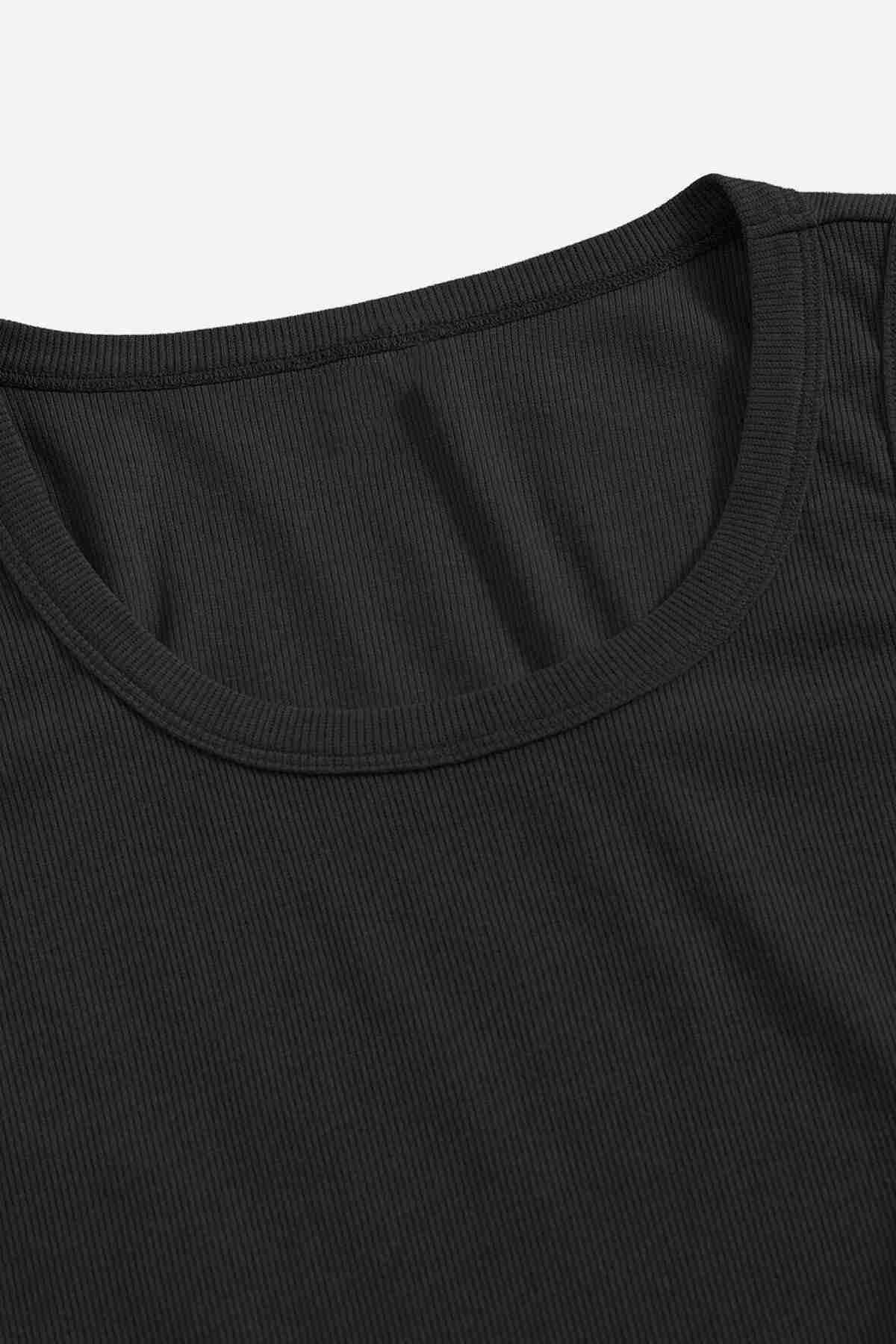 Merry See Düz Renk Kadın Kolsuz Bluz Crop Top Siyah